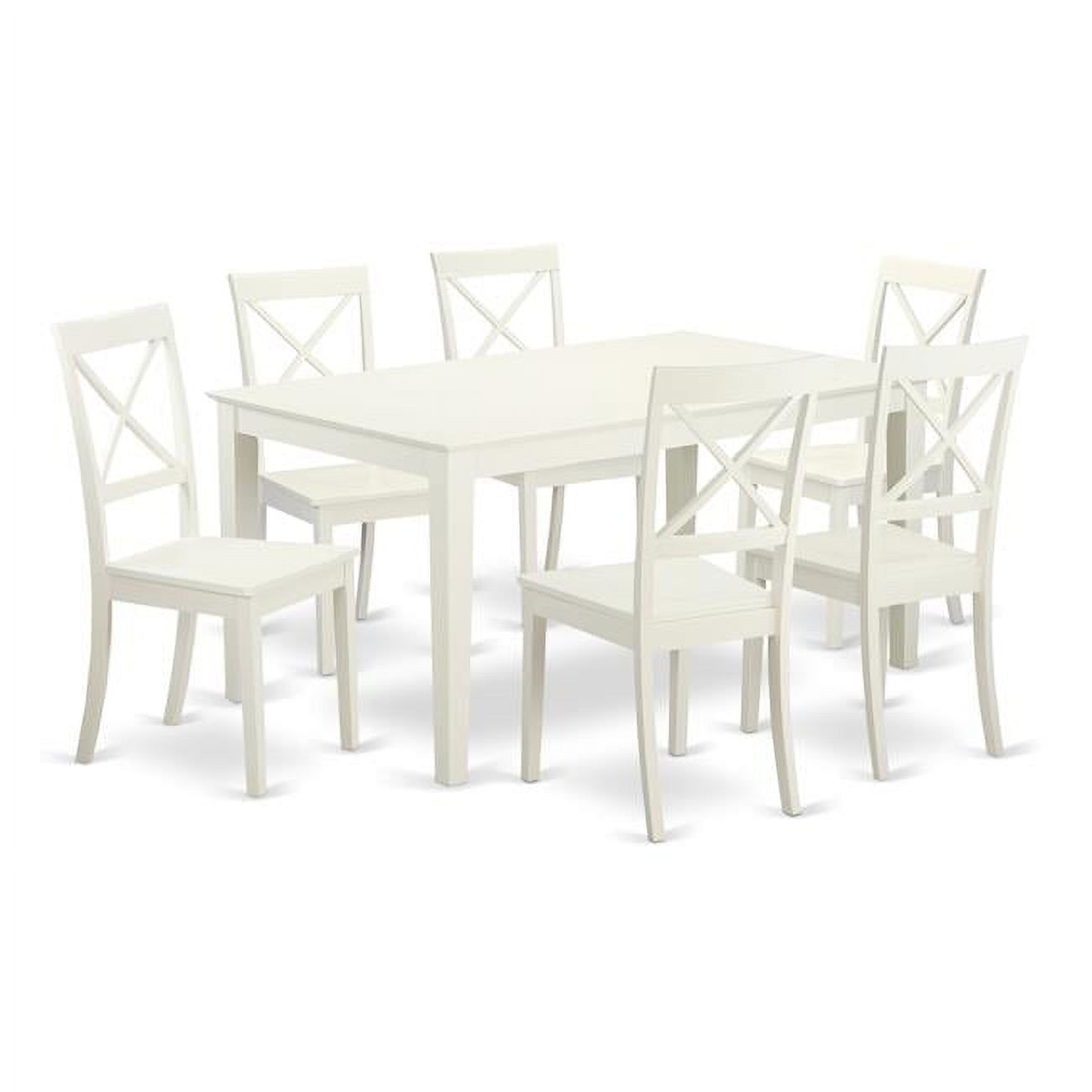 Linen White Wood 7-Piece Dining Set with Cross Back Chairs