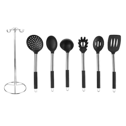 7-Piece Stainless Steel and Silicone Kitchen Utensil Set with Stand