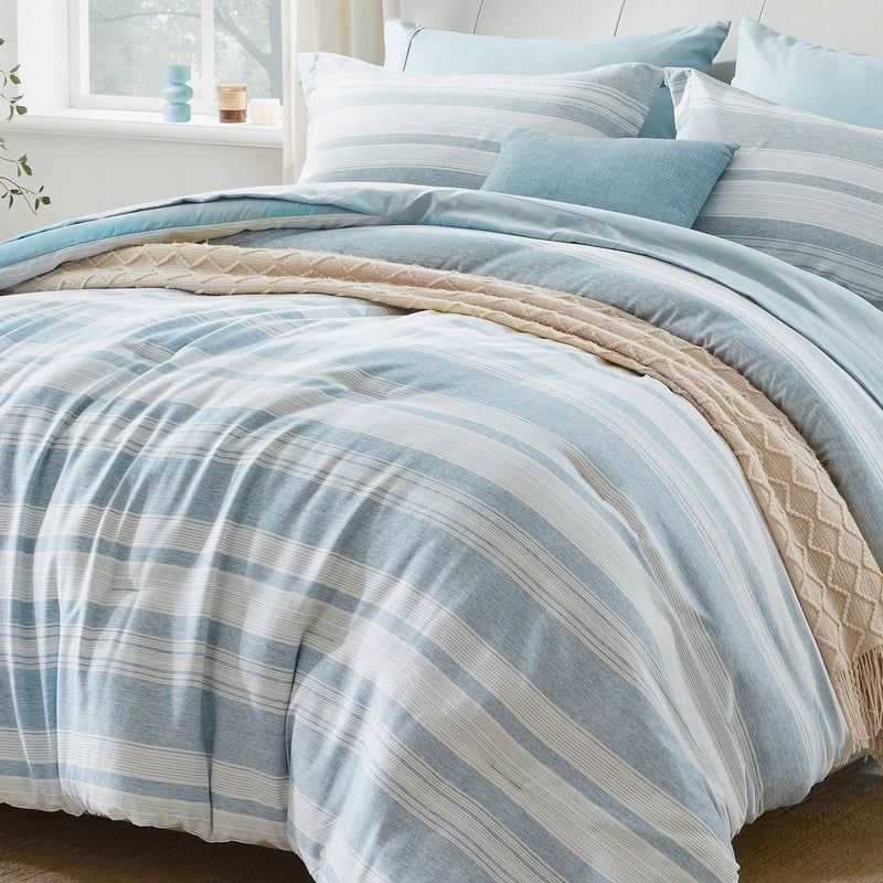 Aqua Blue Striped Full Bed in a Bag Set