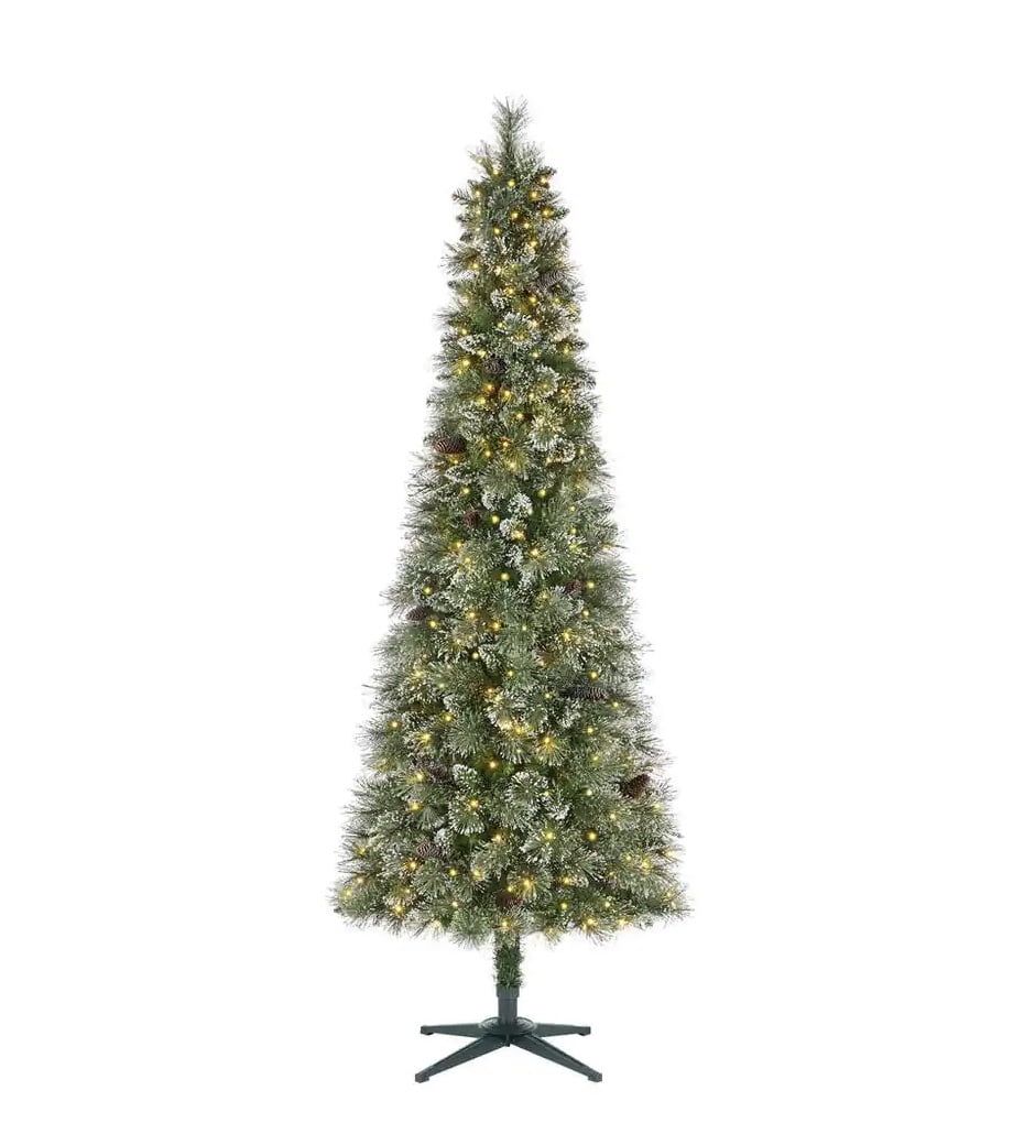 7 ft. Pre-Lit Frosted Pine Slim Christmas Tree with Warm LED Lights