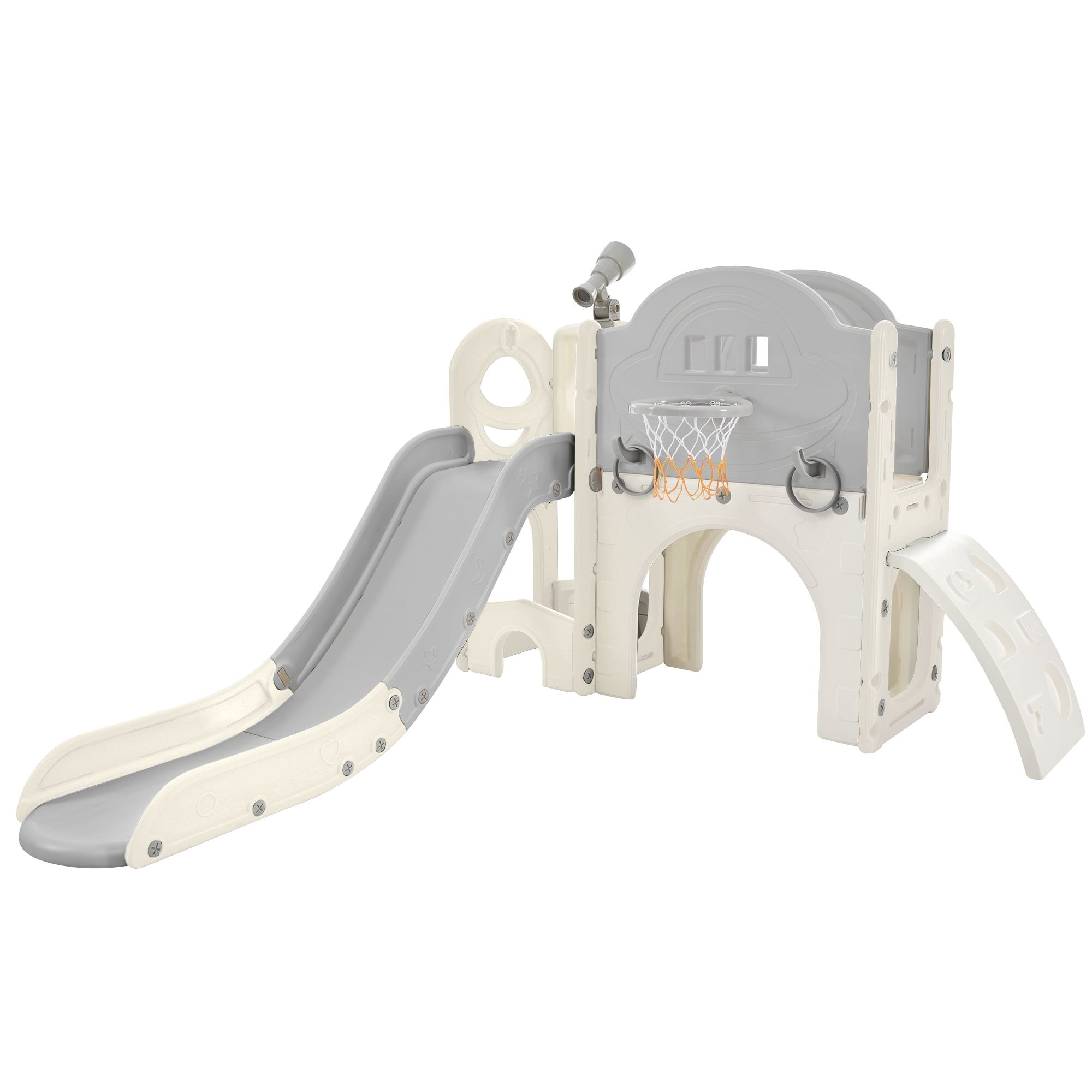 Gray and White 7-in-1 Spaceship Playset with Slide and Climber