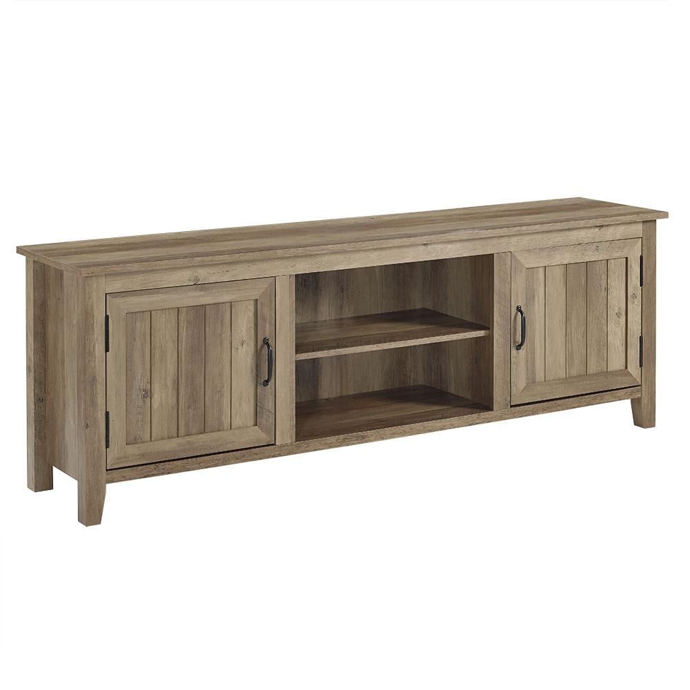 Rustic Oak Modern Farmhouse 70" TV Stand with Grooved Doors