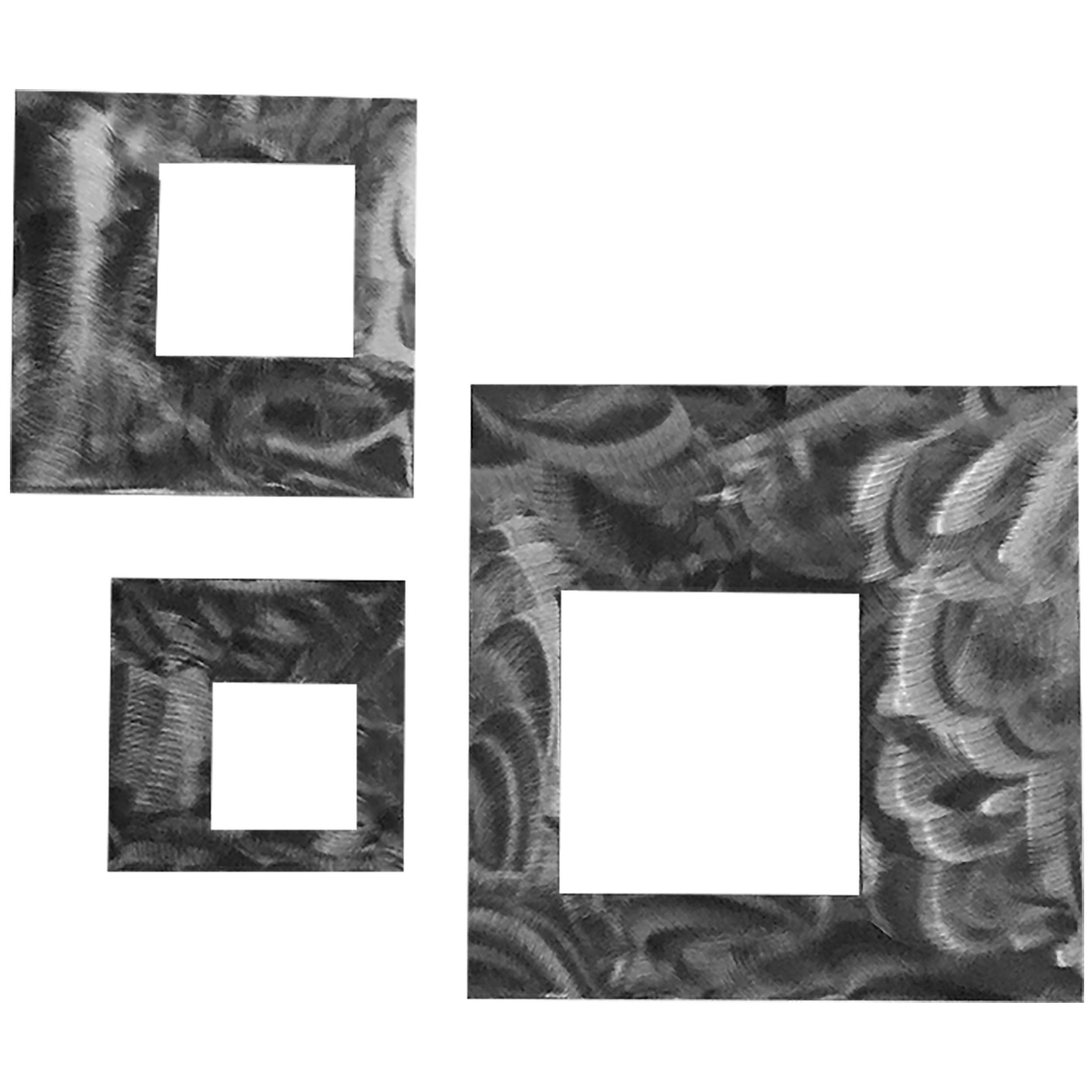 Polished Silver Abstract Metal Square Wall Decor Set