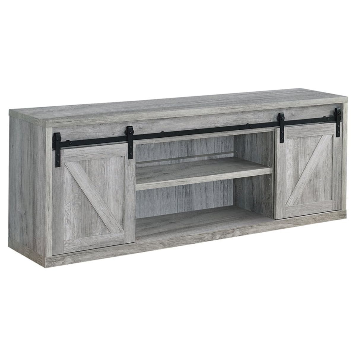 Rustic Gray 71" Farmhouse TV Console with Sliding Barn Doors