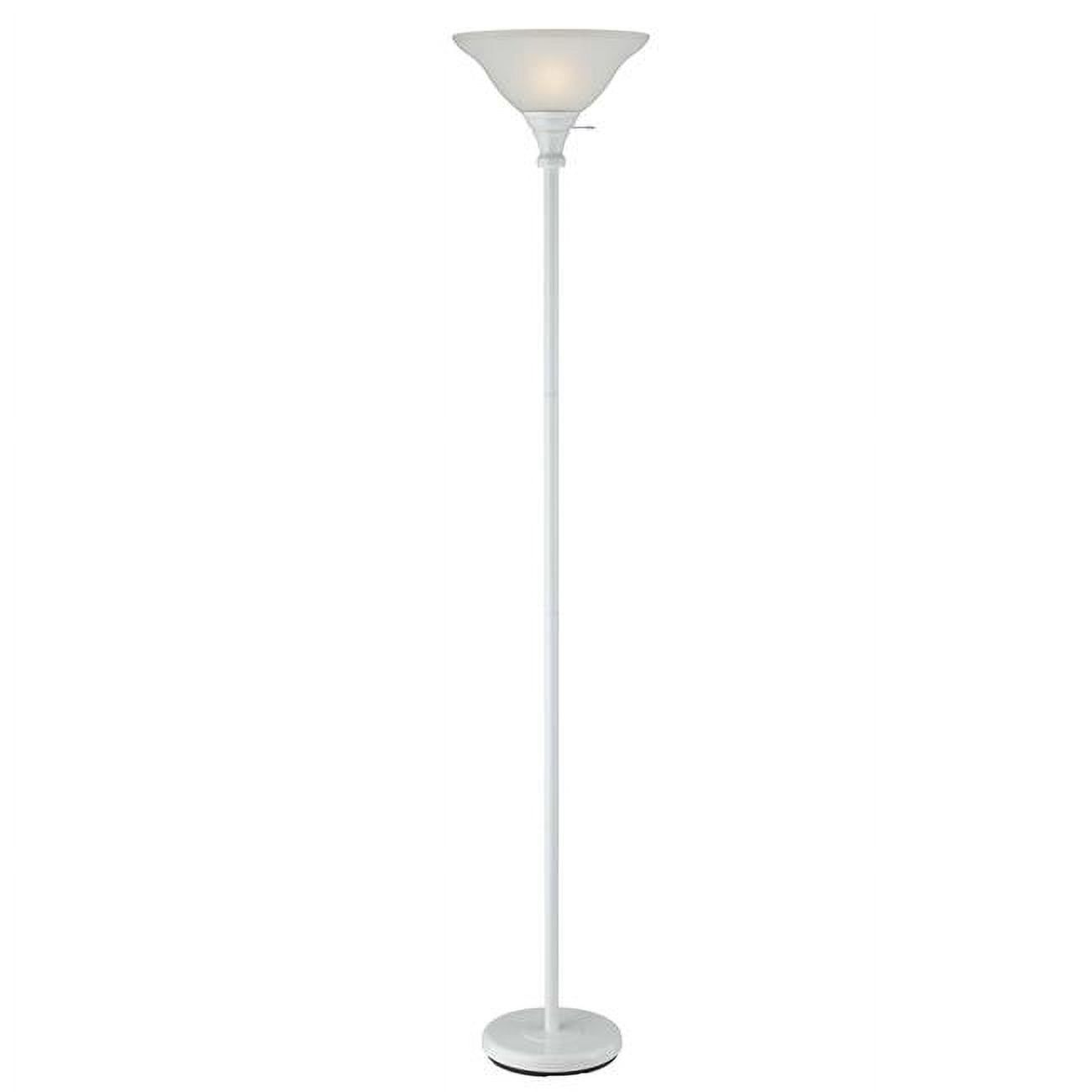 Sophisticated White Torchiere Floor Lamp with Frosted Glass Shade