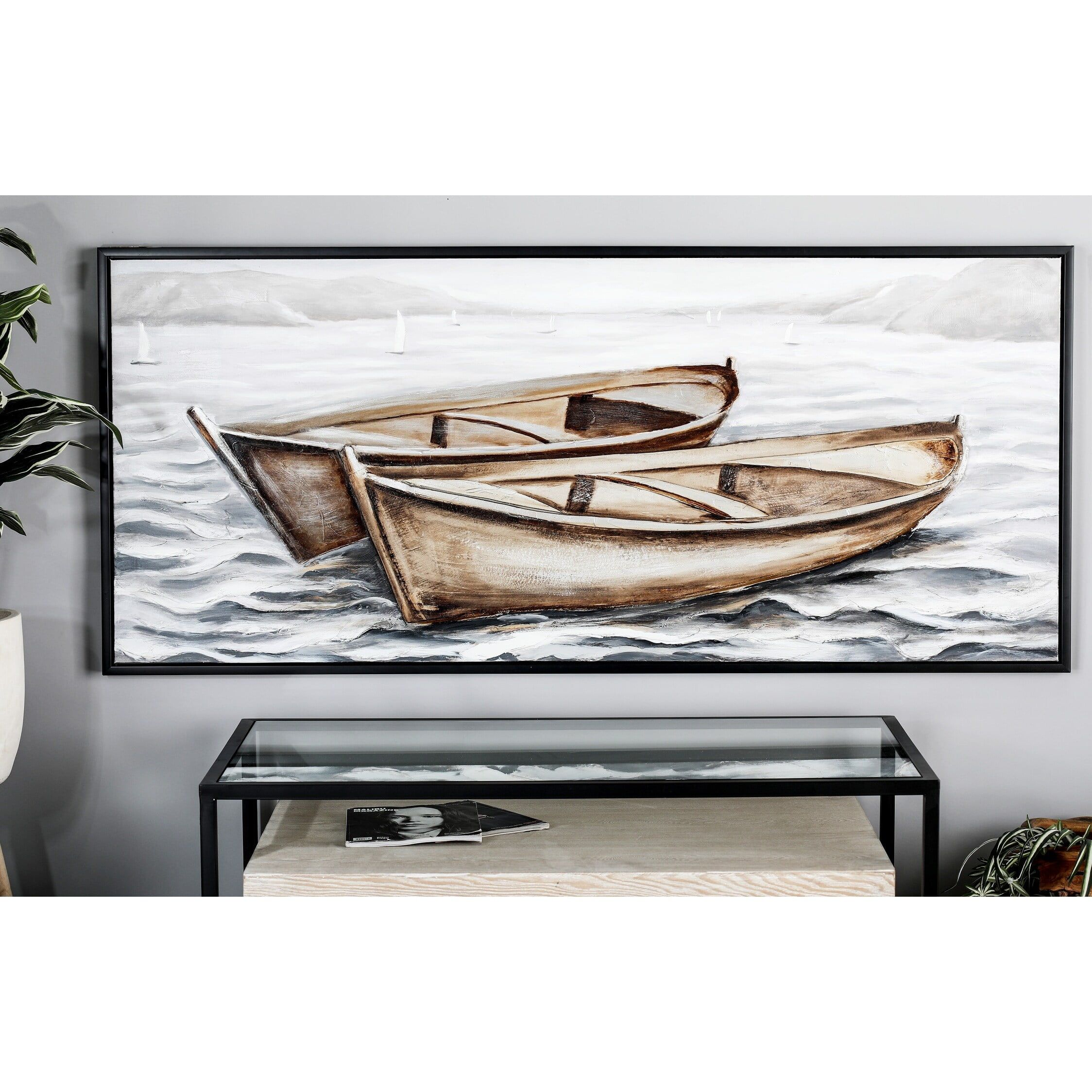 Oversized Brown Sail Boat Canvas Wall Art with Black Frame