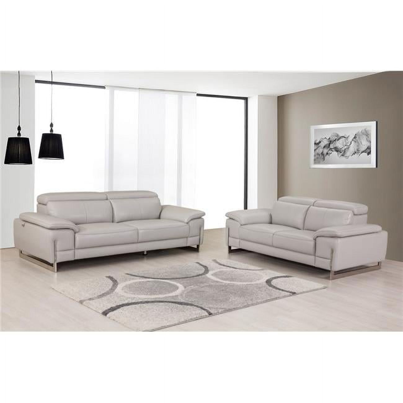 Modern Light Gray Tufted Leather Sofa and Loveseat Set