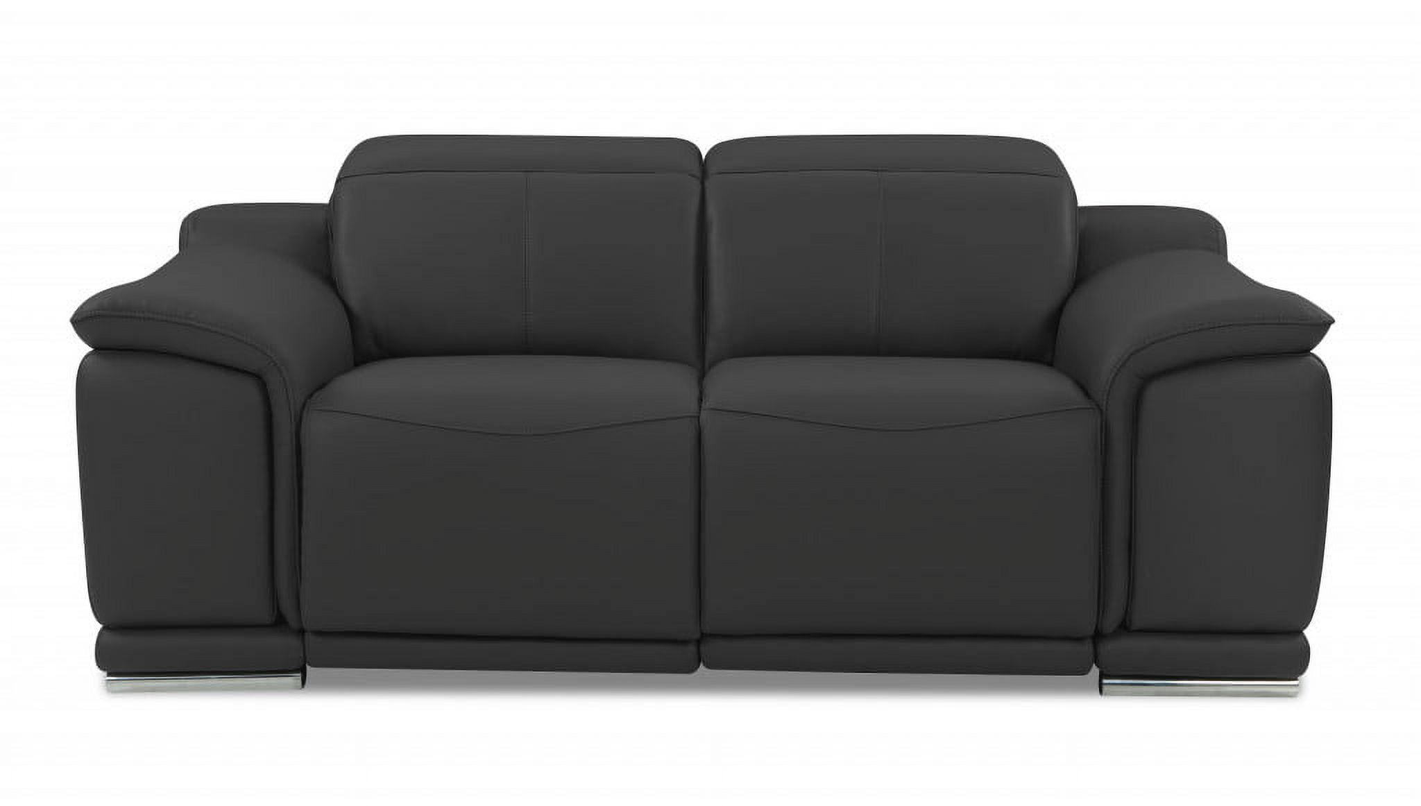 72" Dark Gray Italian Leather Reclining Loveseat with Storage and Metal Legs