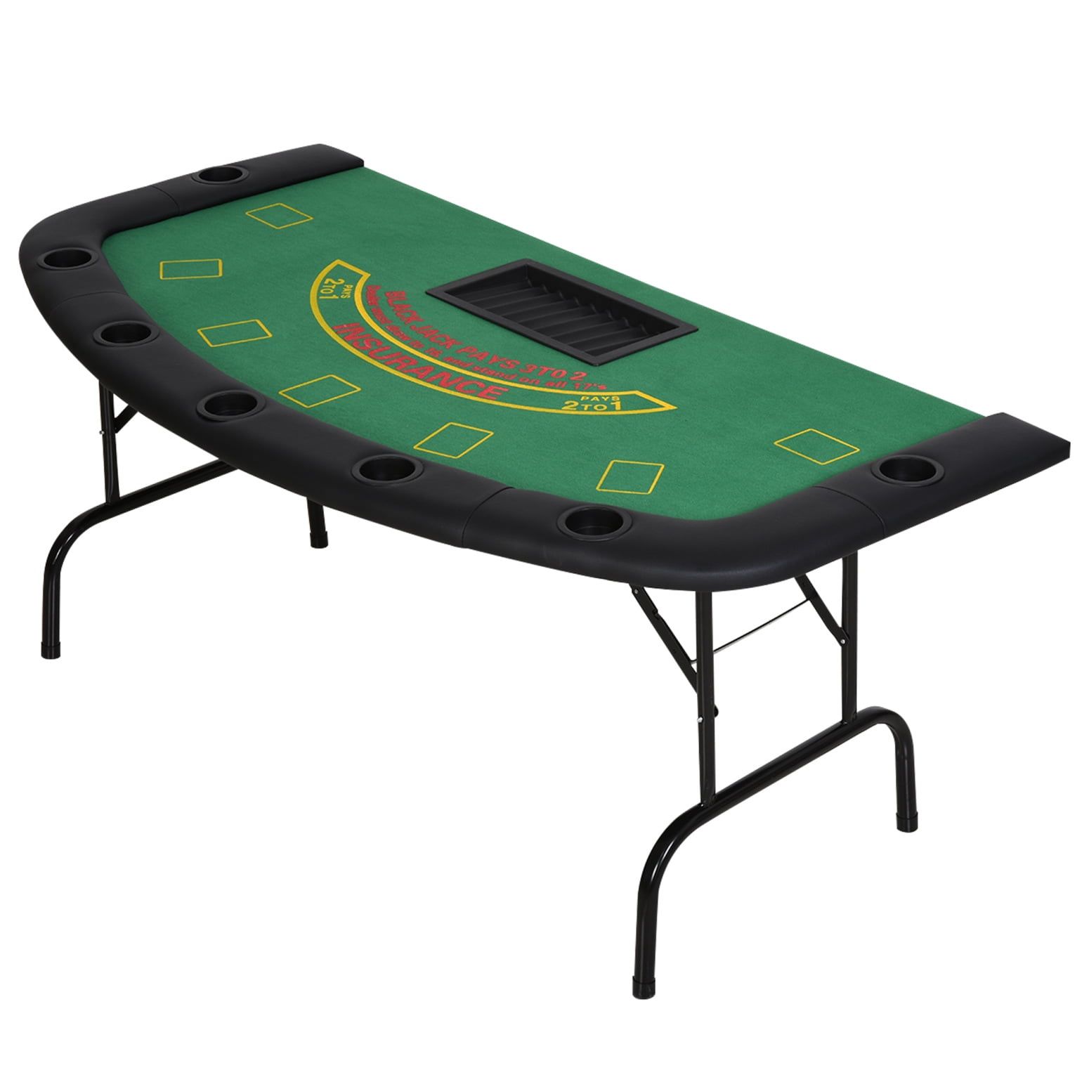 72'' Green Felt Foldable Blackjack Poker Table with Cup Holders