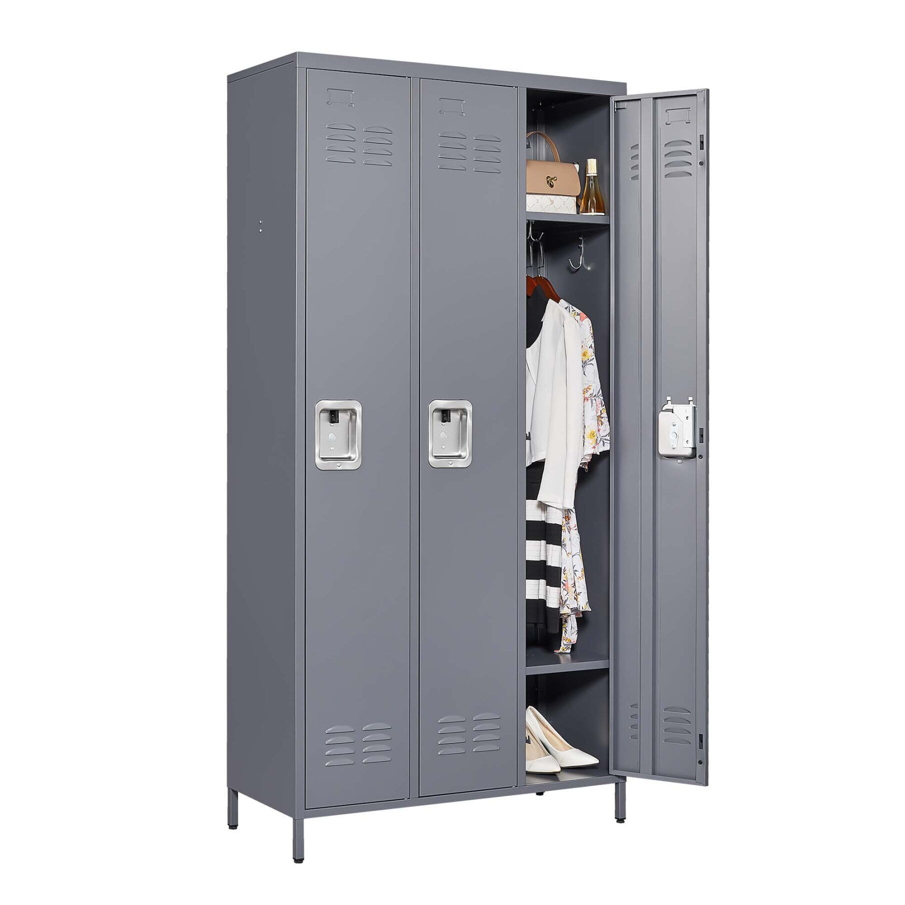 Gray 72" Freestanding Lockable Metal Office Locker