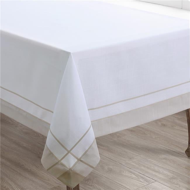 Natural Beige Banded Border Square Tablecloth, 72 Inch