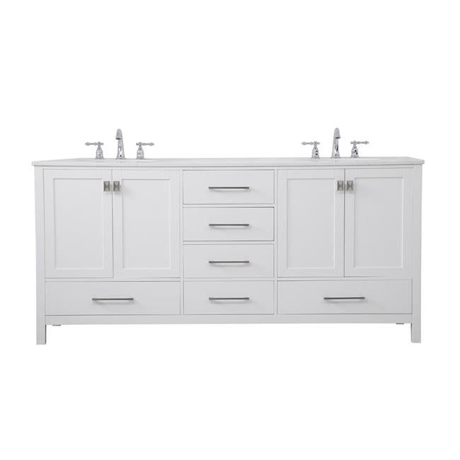 72" White Double Freestanding Bathroom Vanity with Calacatta Marble Top