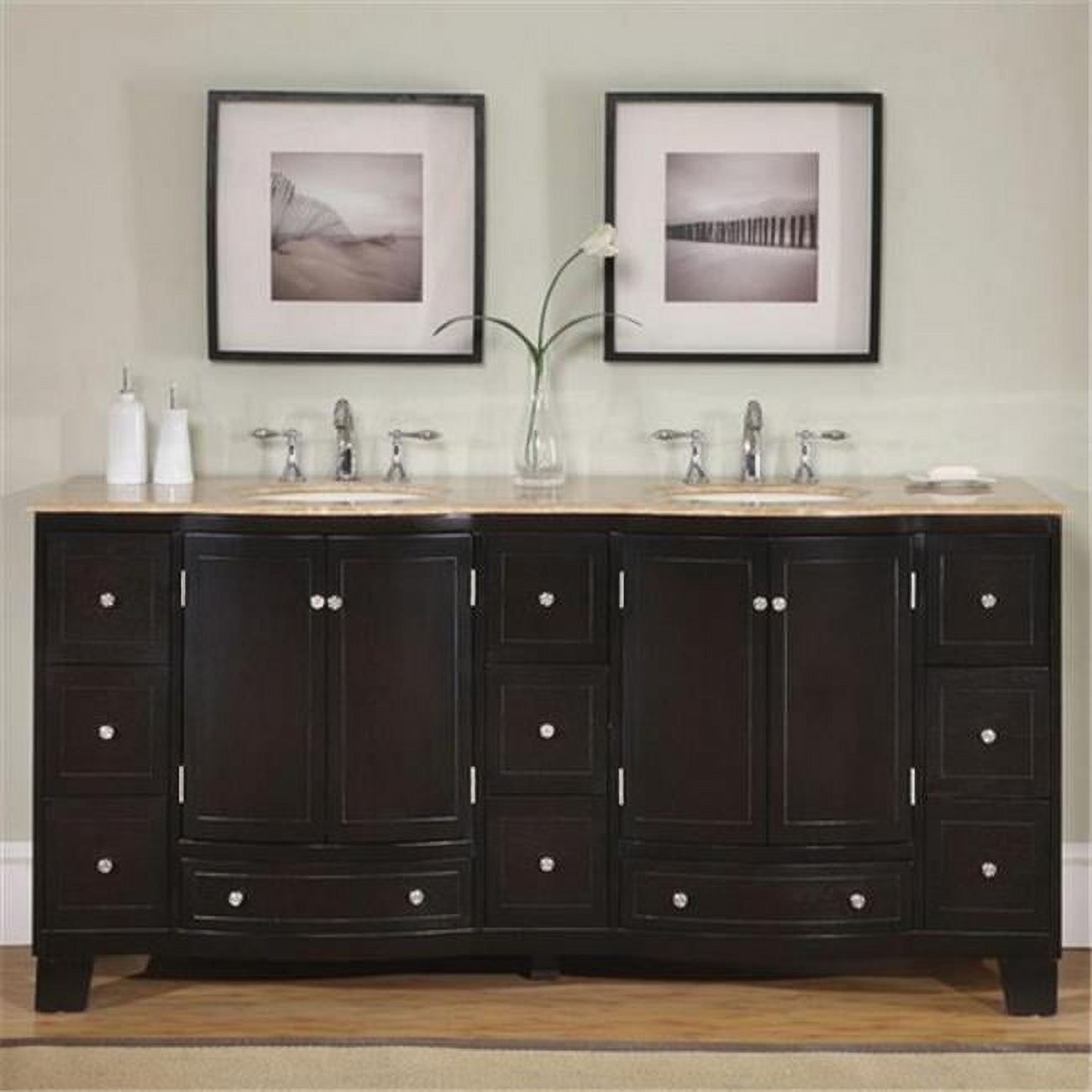 Espresso Solid Wood Double Sink Bathroom Vanity with Man-made Stone Top