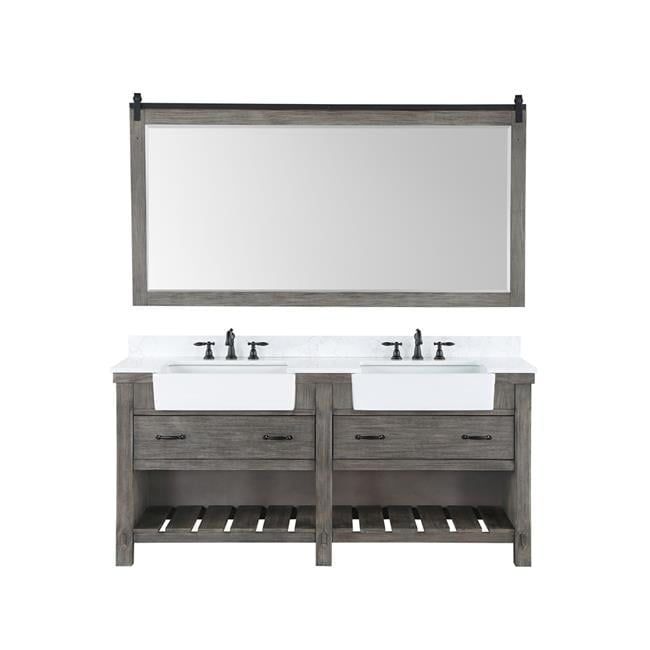 Villareal 72" Double Gray Oak Freestanding Farmhouse Vanity with White Stone Top
