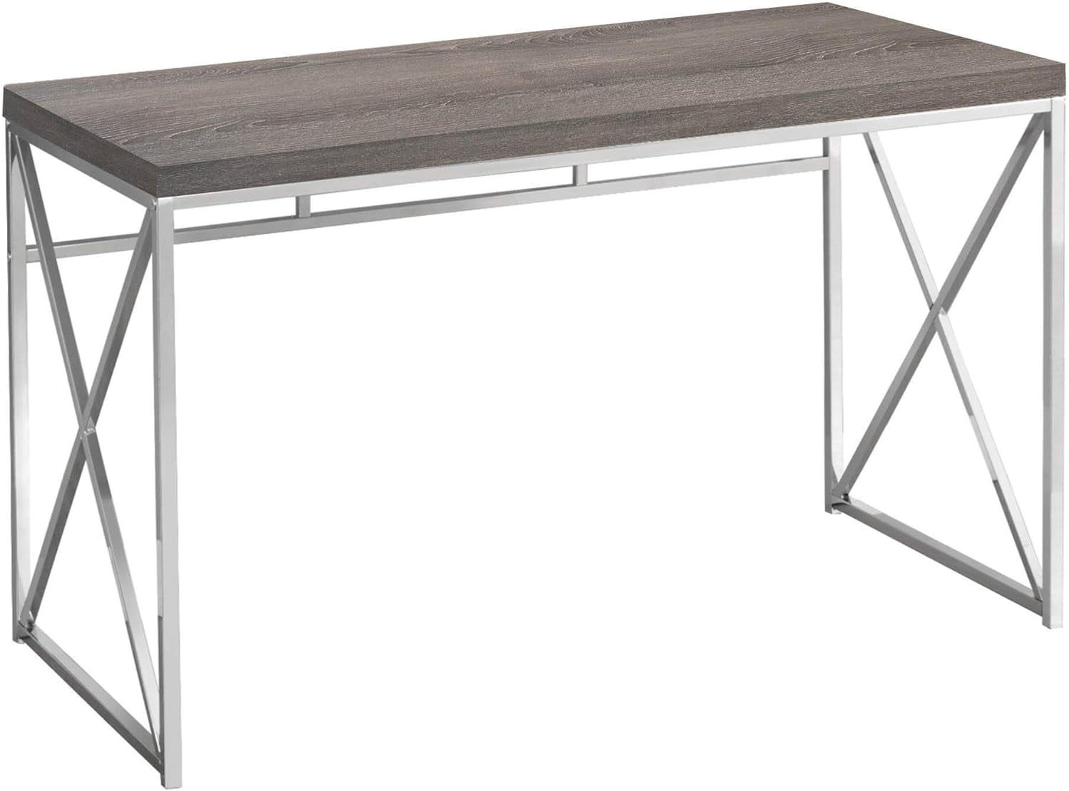 47" Dark Taupe Wood and Chrome Home Office Desk