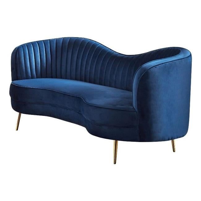 Chad 74" Navy Blue Velvet Curved Loveseat with Gold Legs