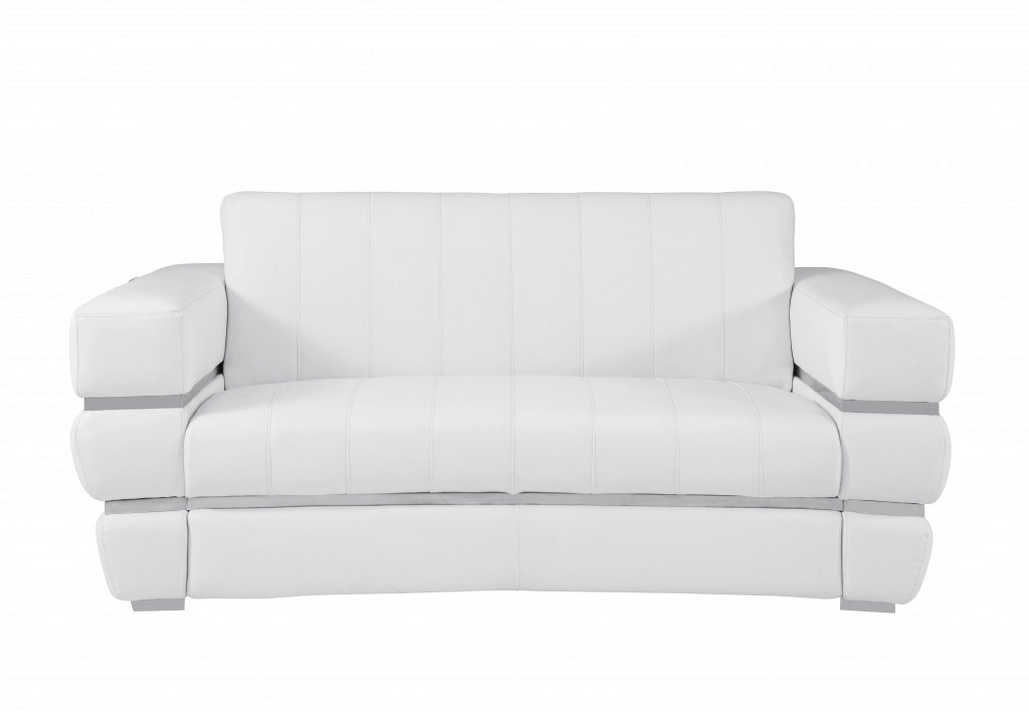 75" White Italian Leather Loveseat with Chrome Metal Legs