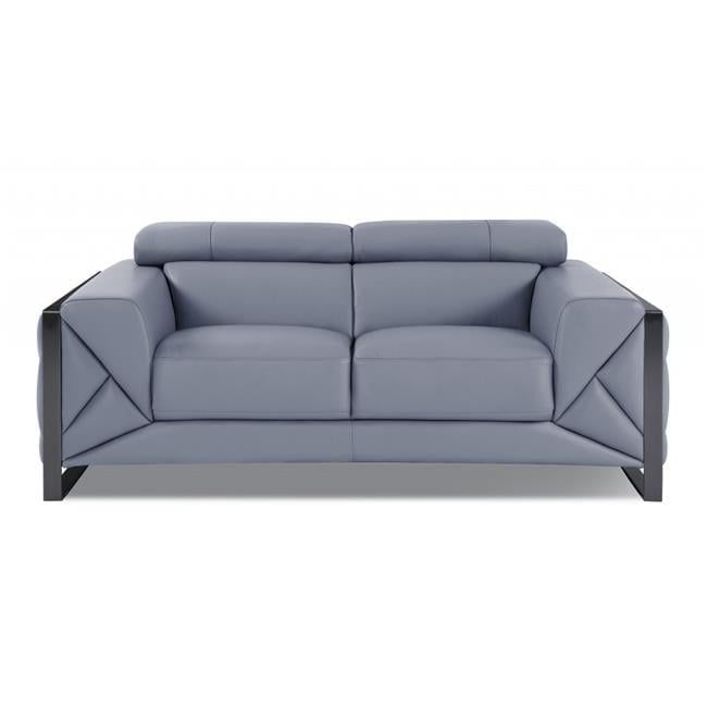 75'' Light Blue Italian Leather Loveseat with Chrome Legs