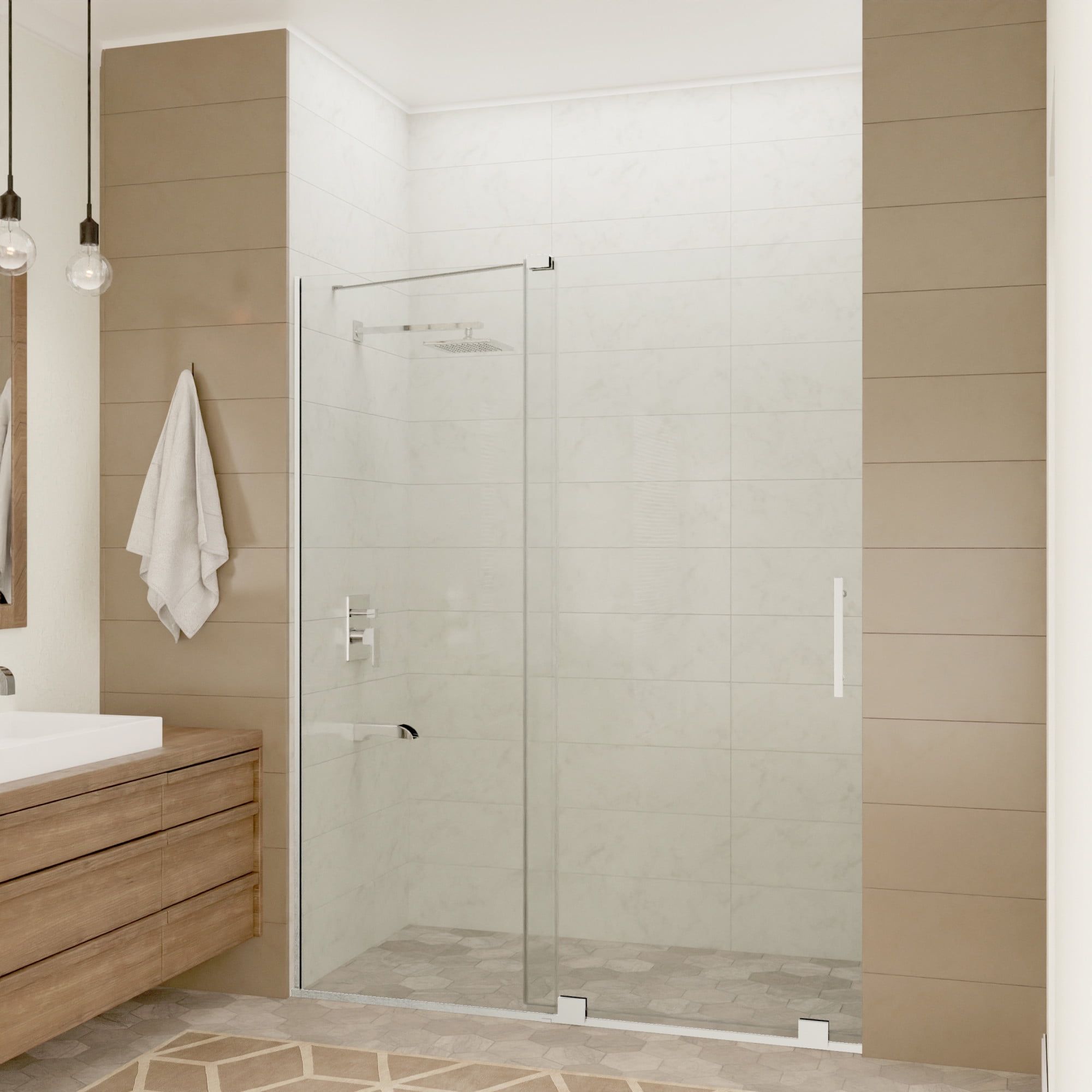 76" Brushed Nickel Semi-Frameless Shower Door with Tsunami Guard