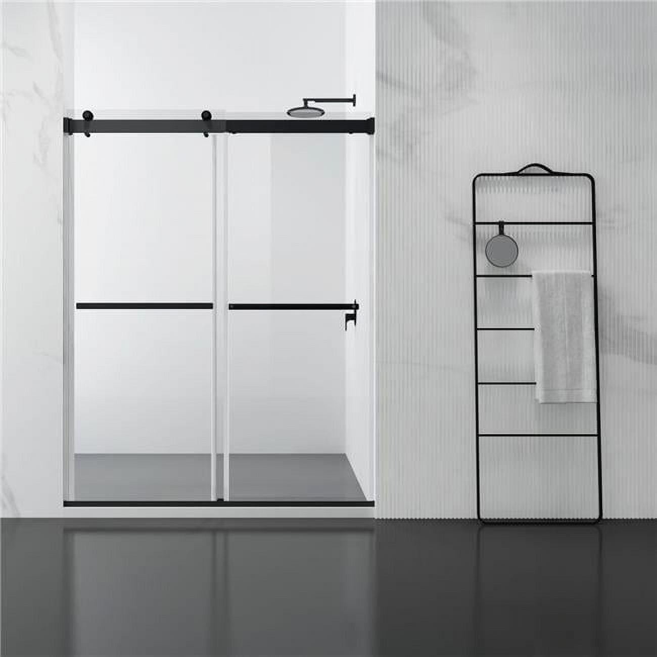 Spezia 60" Matte Black Frameless Sliding Shower Door with Clear Glass