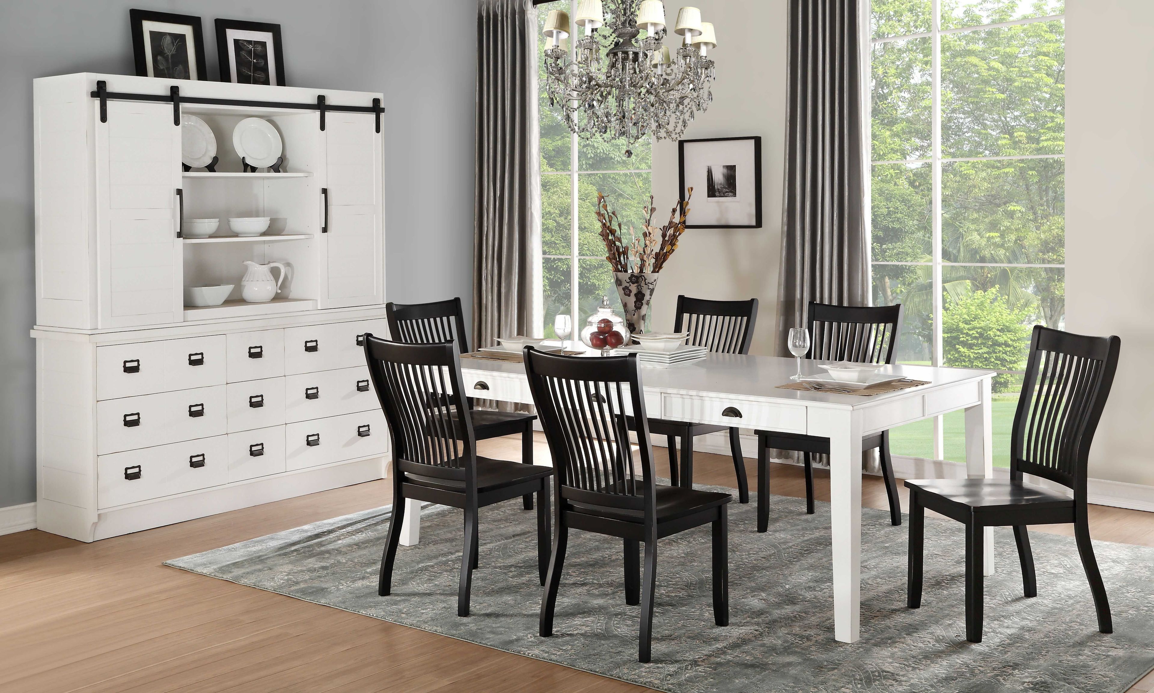 Transitional 78'' Antique White Solid Wood Rectangular Dining Table