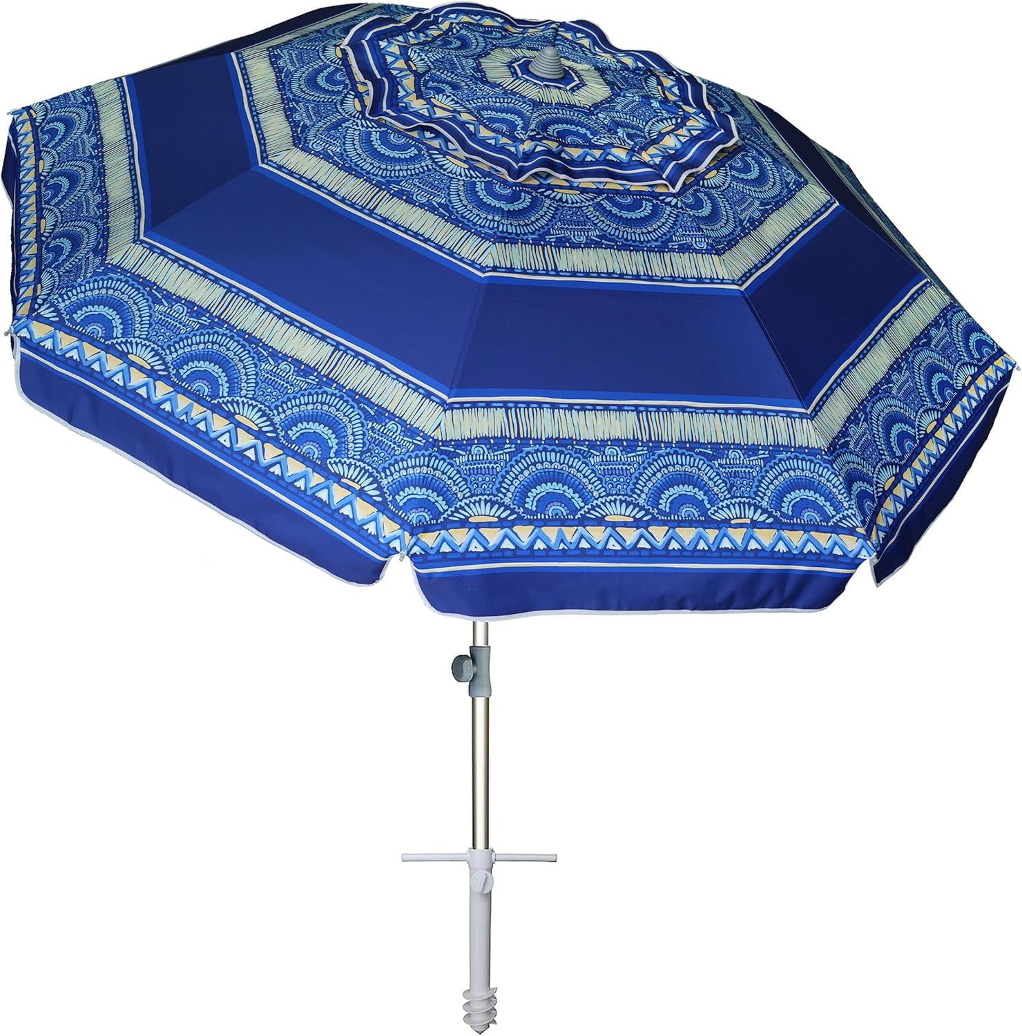 7ft Blue Stripe Heavy Duty Beach Umbrella with Aluminum Frame