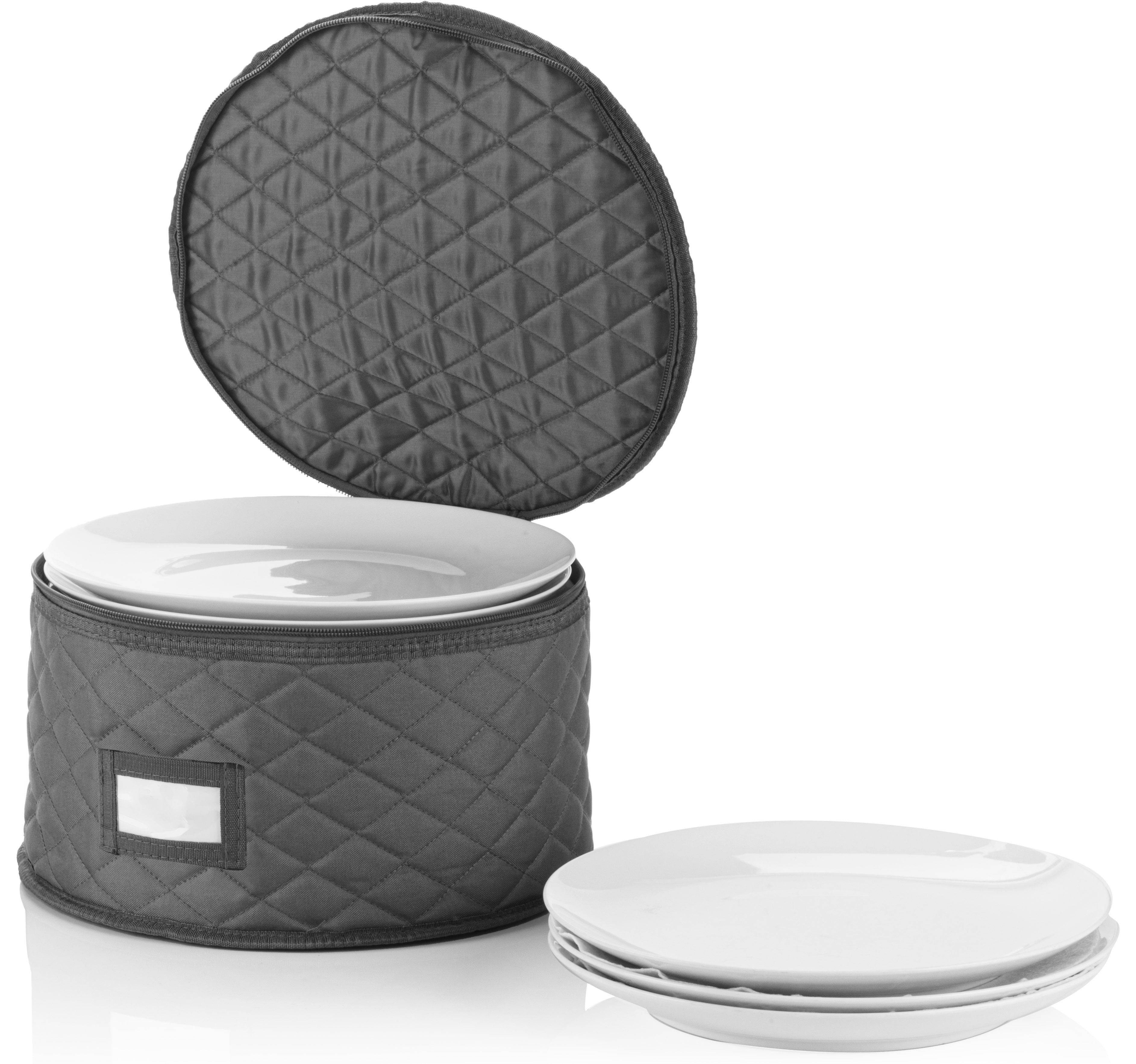 Gray Quilted 8" Bowl and Dessert Plate Storage Case Set