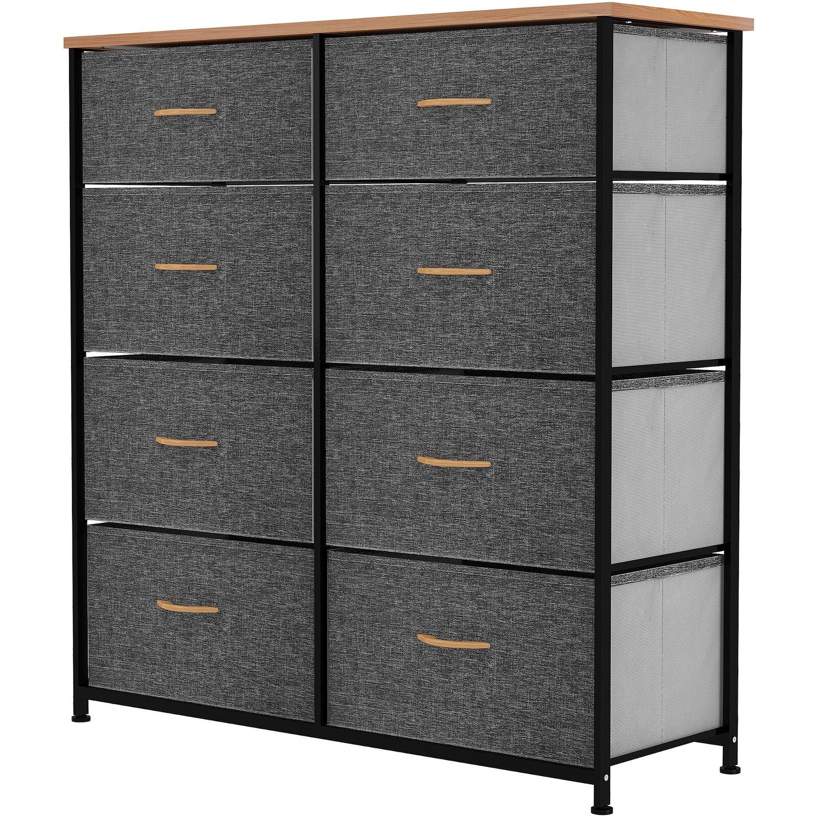 Graphite Gray 8-Drawer Fabric Storage Tower with Wooden Top