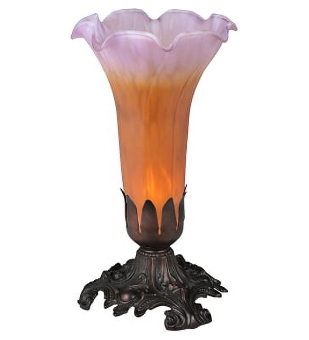 Amber and Purple Stained Glass Lily Accent Lamp