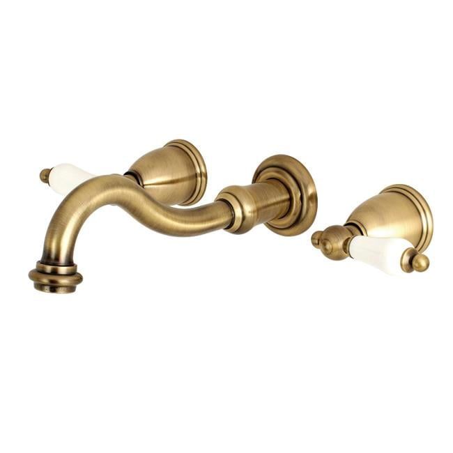 Antique Brass Double Handle Wall Mount Bathroom Faucet