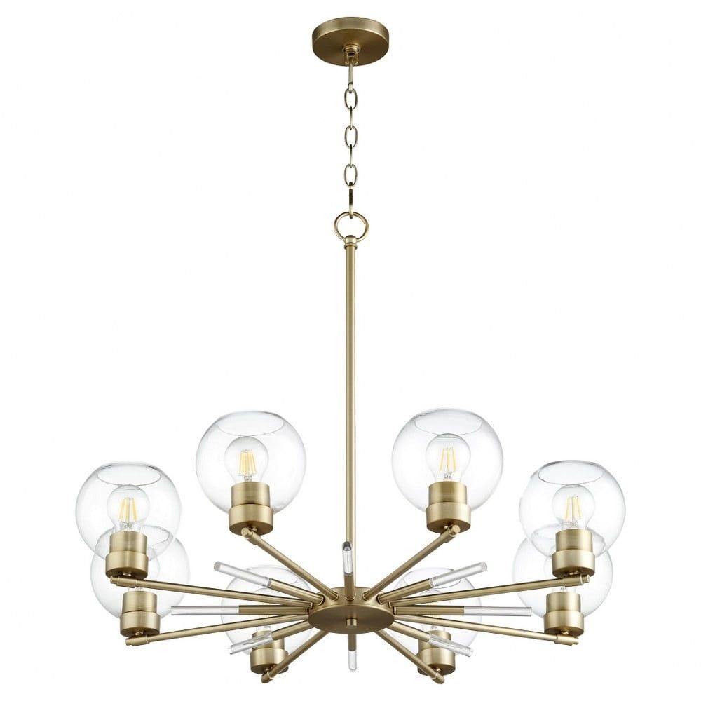 Aged Brass 8-Light Chandelier with Clear Glass Shades