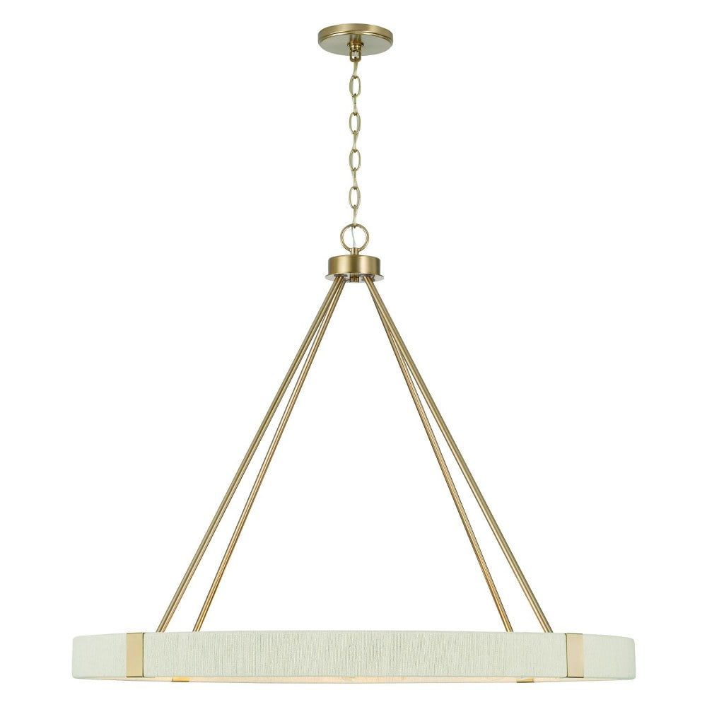 Matte Brass 8-Light Drum Chandelier with Natural Rope