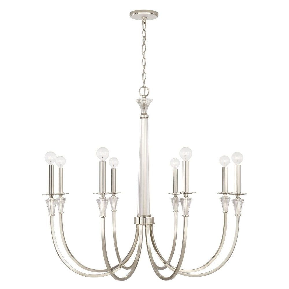 Laurent Polished Nickel 8-Light Chandelier with Crystal Accents