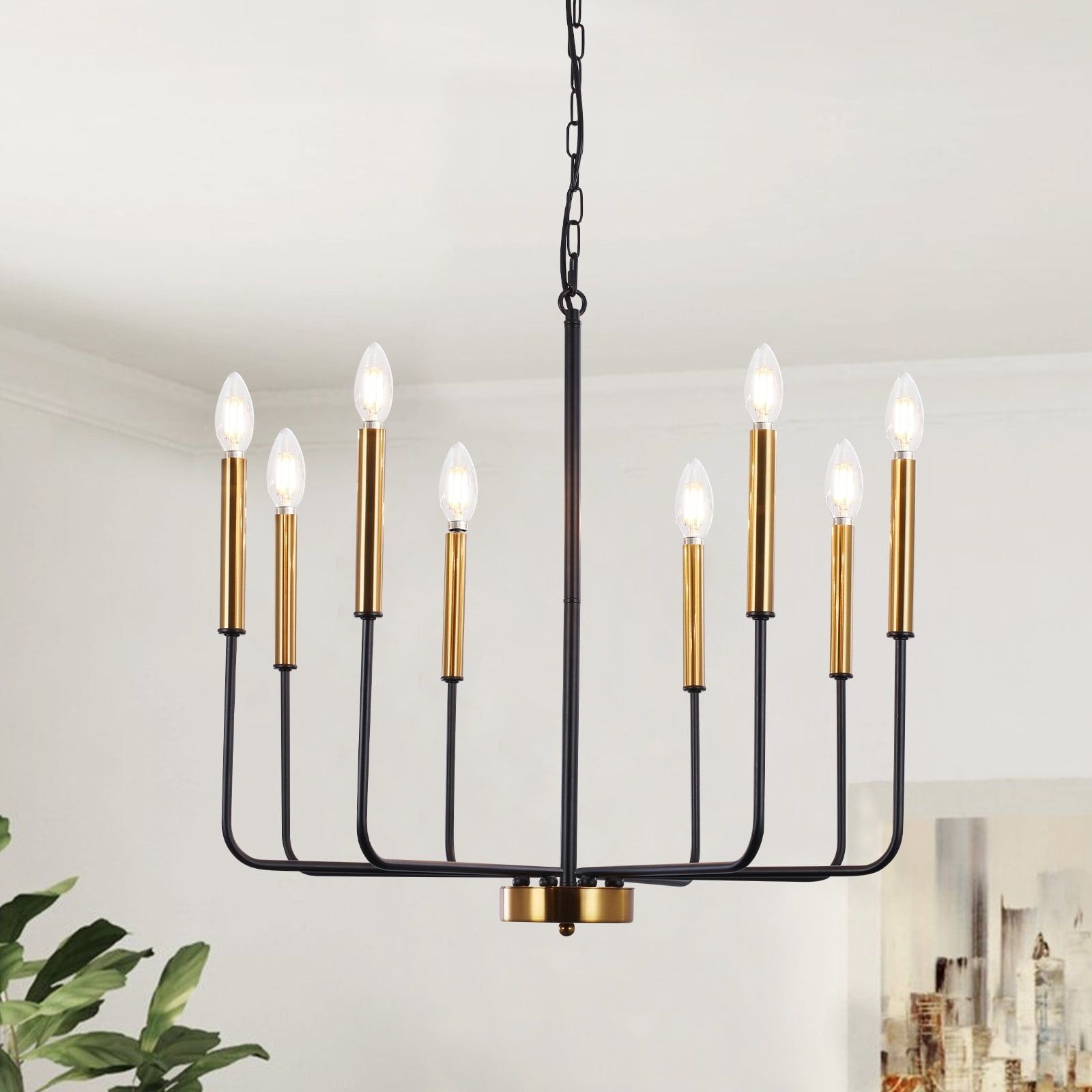 Black and Gold 8-Light Adjustable Candle Chandelier