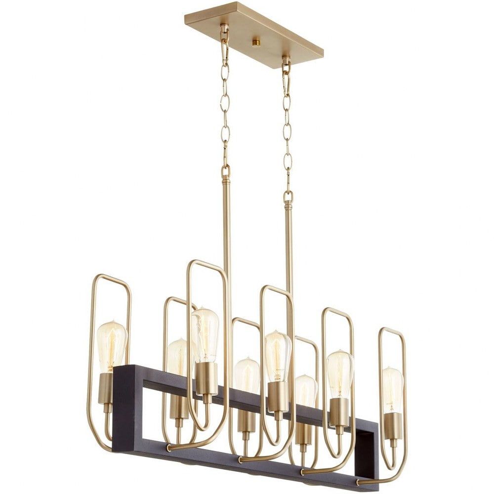 Howe Textured Black and Aged Brass 8-Light Linear Chandelier