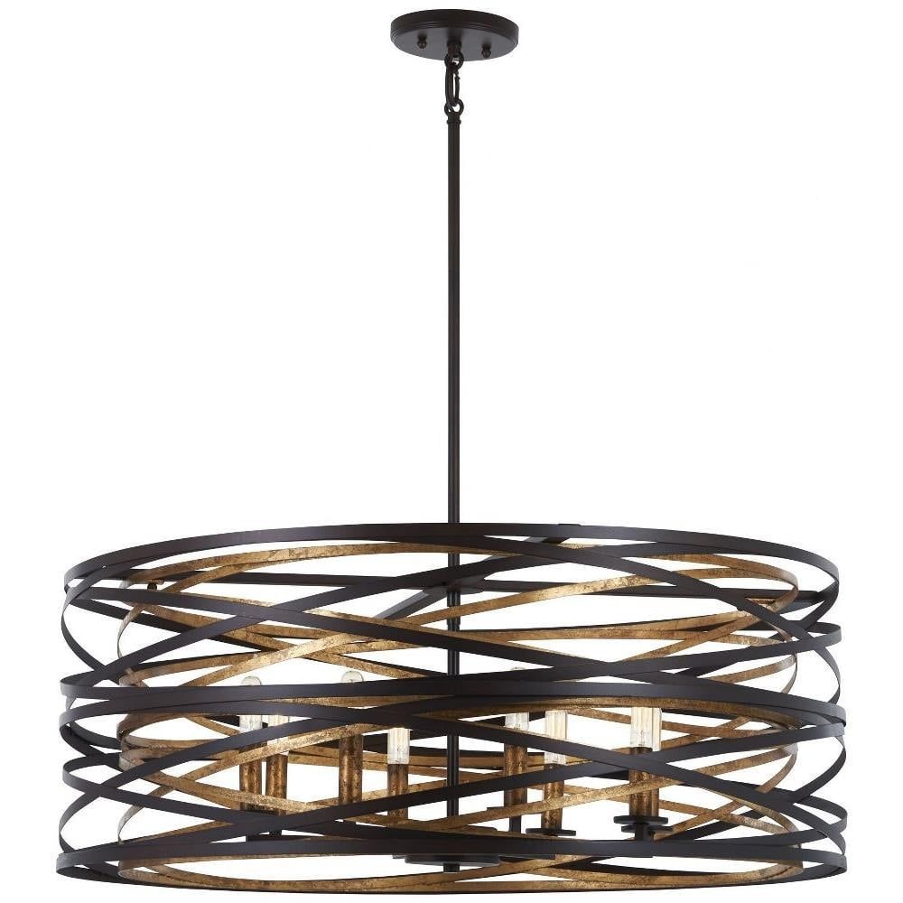 Vortic Flow Dark Bronze and Mosaic Gold 8-Light Contemporary Pendant