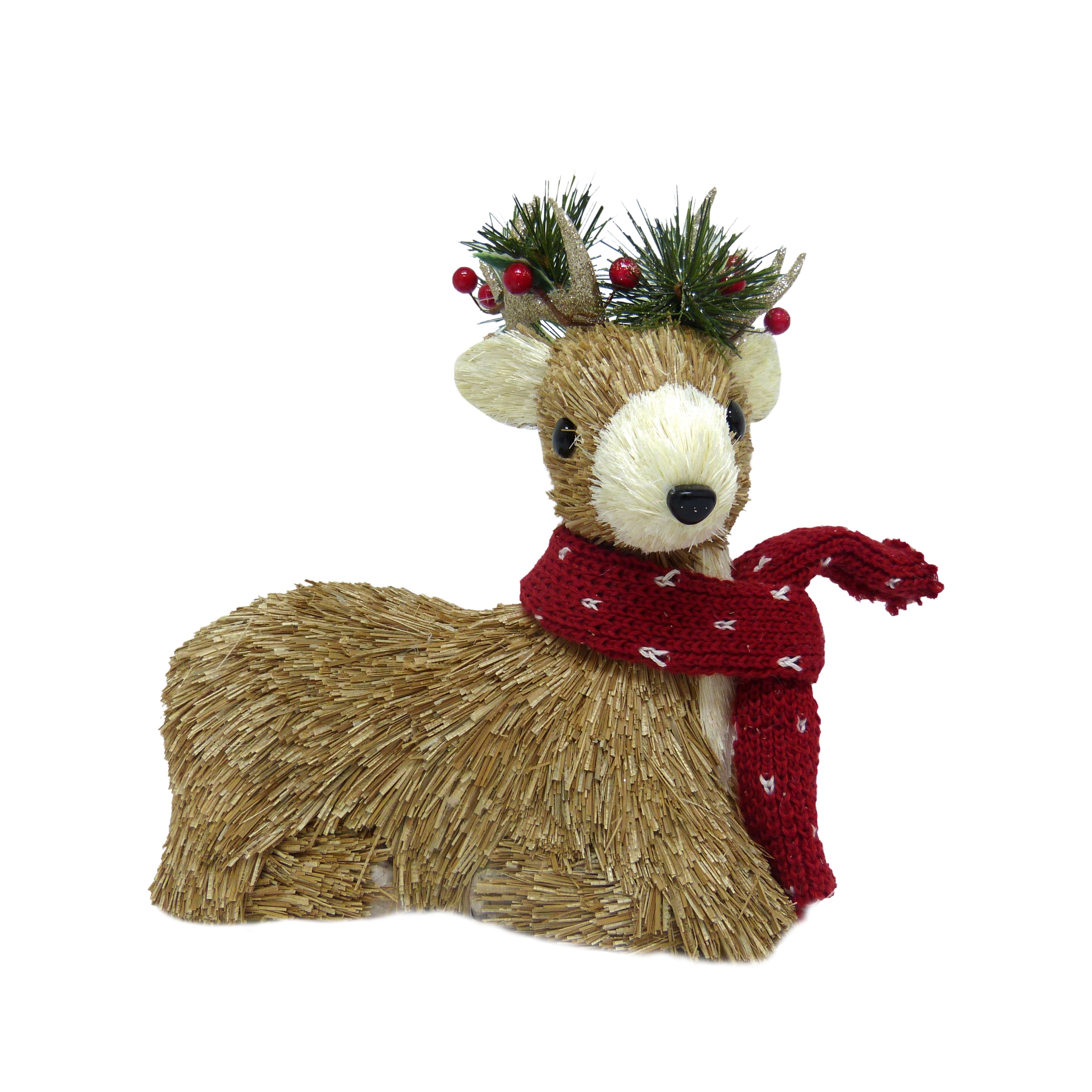 8" Natural Winter Deer Figurine with Red Scarf