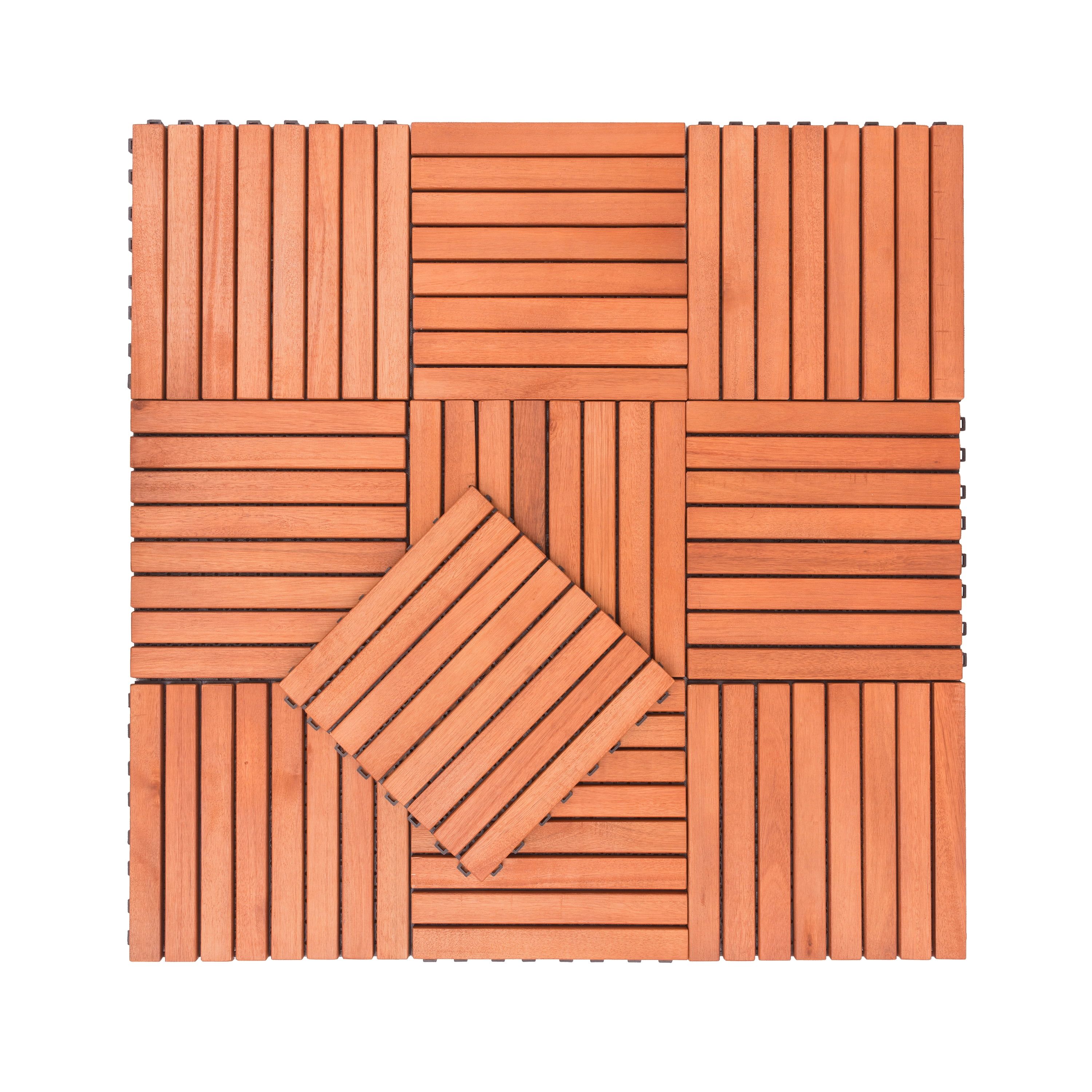 Reddish Brown Eucalyptus Wood Interlocking Deck Tiles (11'' x 11'' Set of 10)