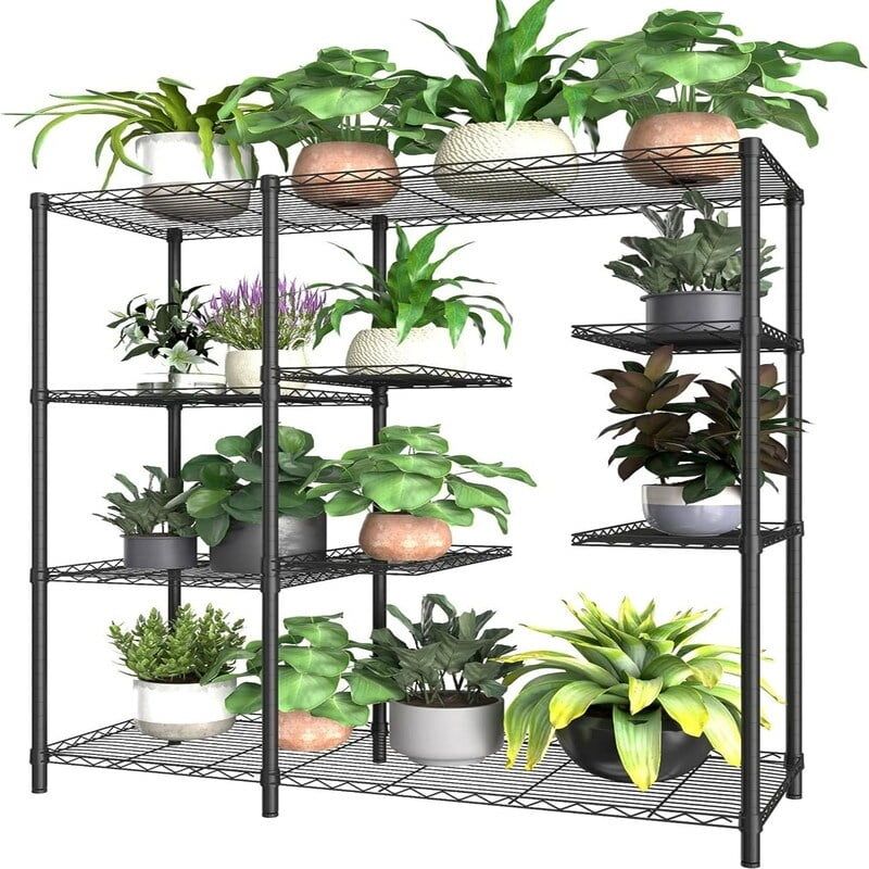 Black 8-Tier Adjustable Carbon Steel Plant Stand