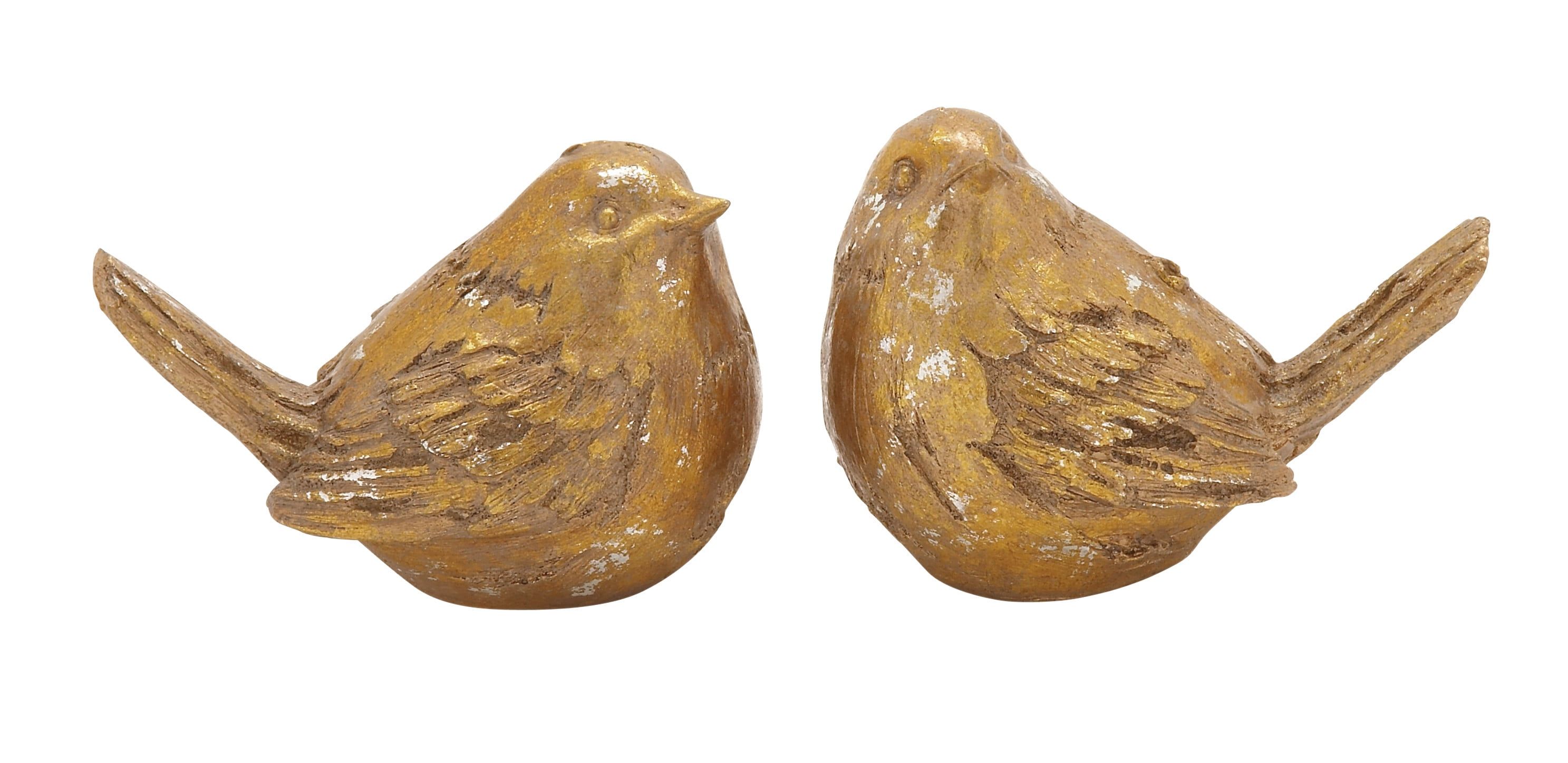 Gold Weathered Polystone Bird Figurines, Set of 2