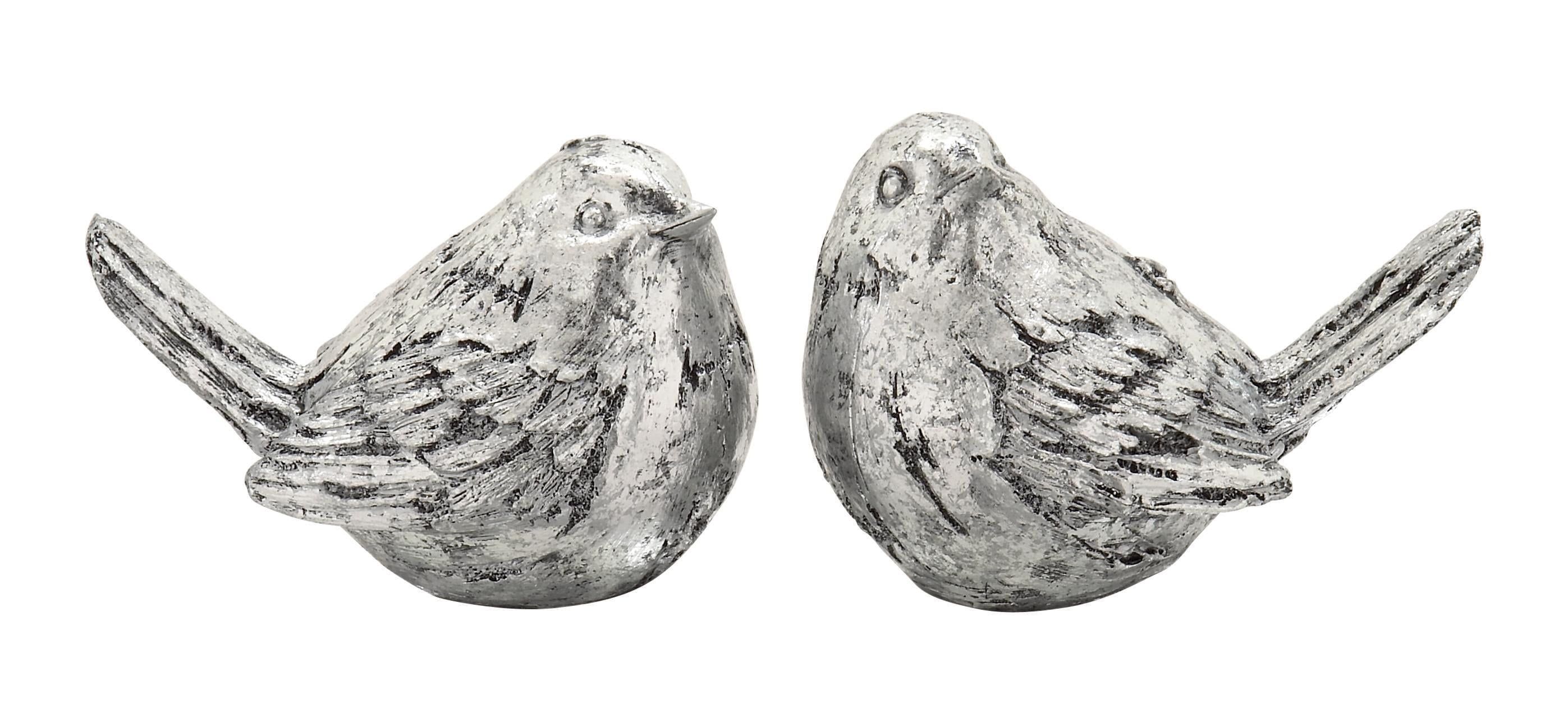 Silver Polystone Bird Figurines Set of 2