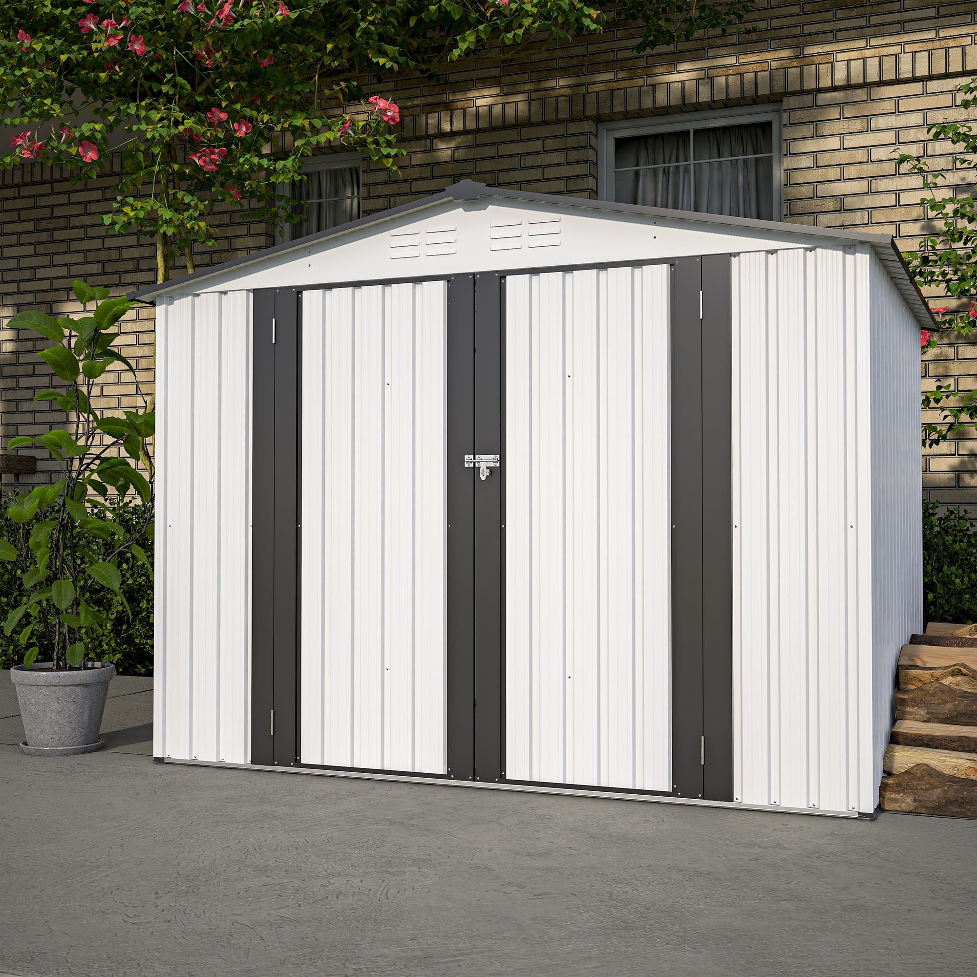 8 x 6 ft White and Gray Metal Outdoor Storage Shed