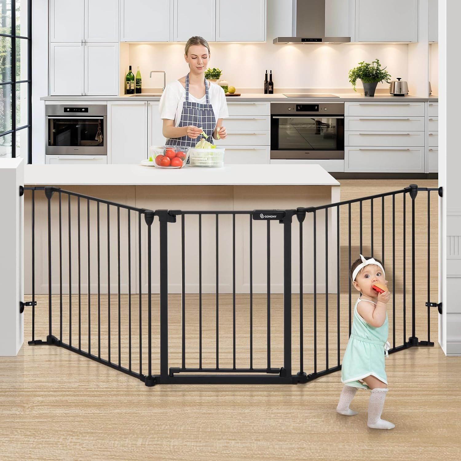 Black Metal Extra Wide Baby and Pet Gate with Door