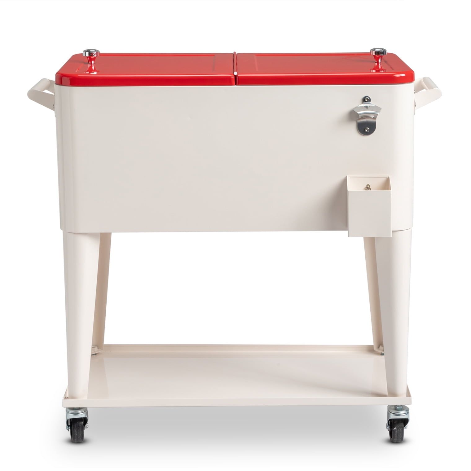 Milk White and Red Metal Rolling Cooler with Wheels