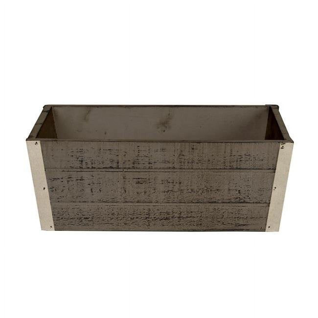 Rustic White Washed 13.5'' Wood Planter with Galvanized Trim