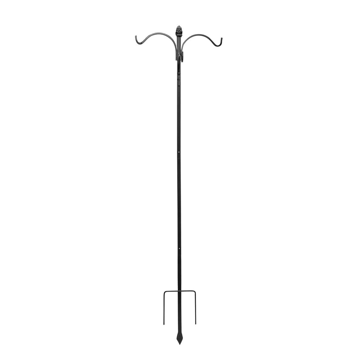 84" Black Steel Quadruple Shepherd's Hook with Pineapple Finial