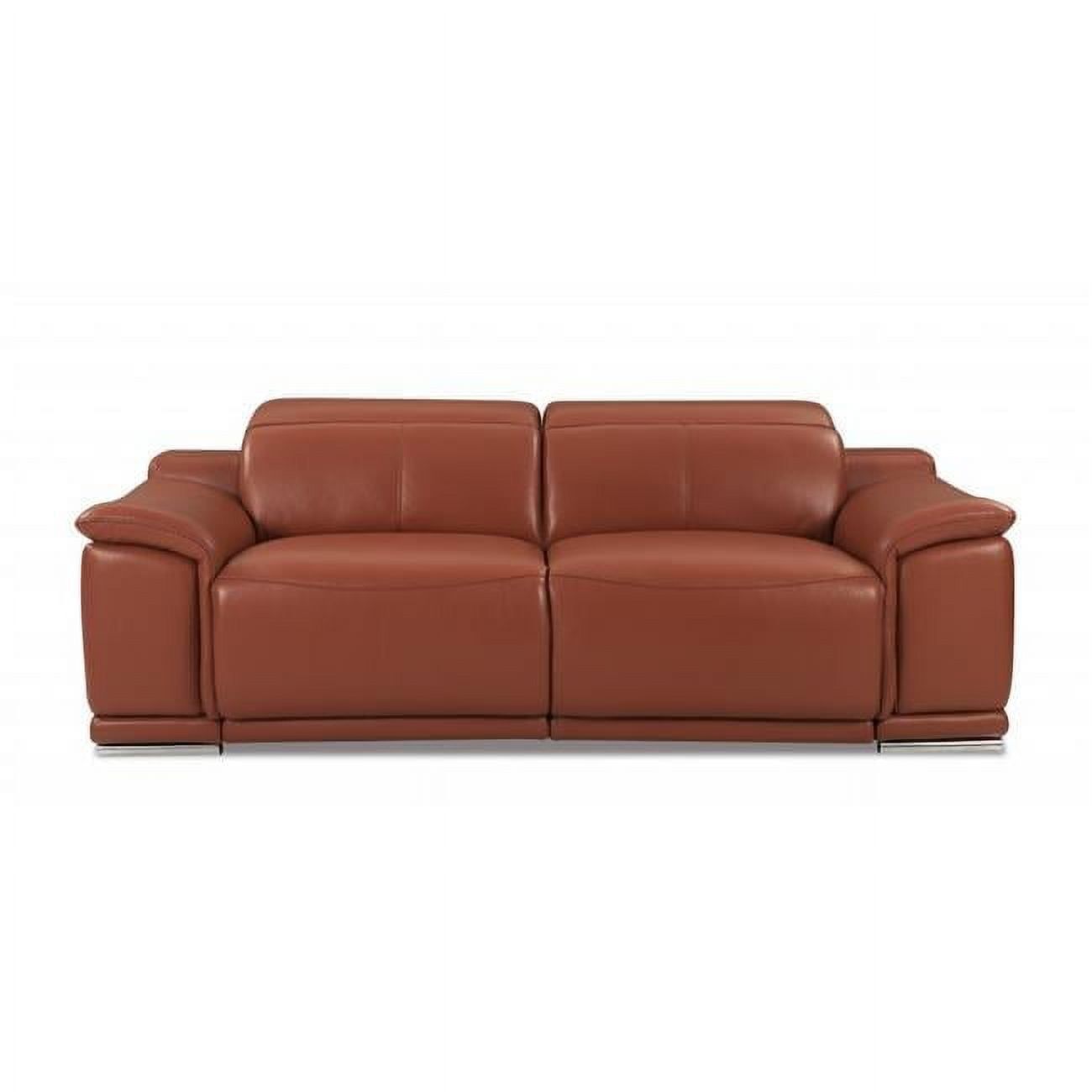 86" Camel Brown Genuine Leather Reclining Sofa with Pillow-top Arms