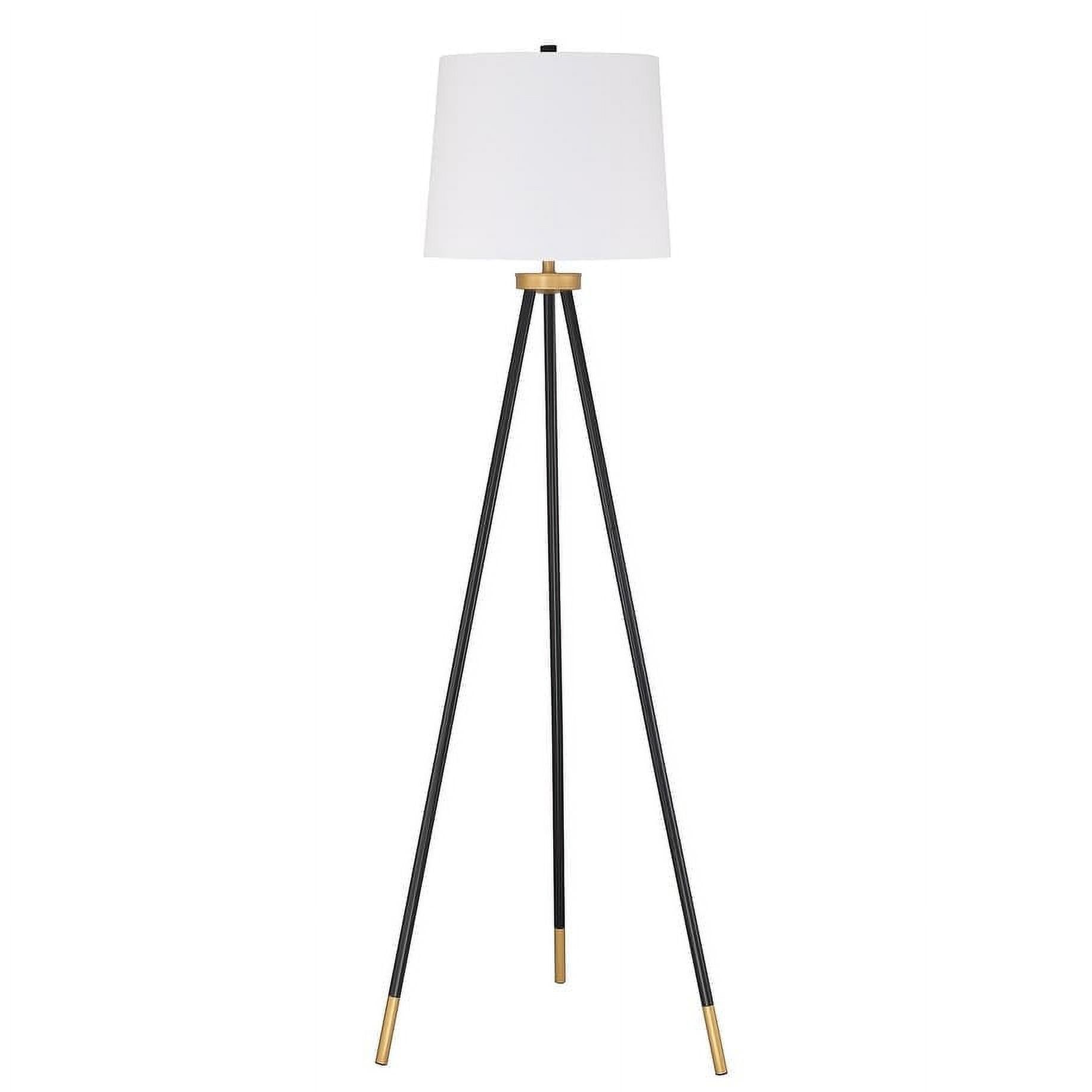 Flat Black Tripod Floor Lamp with White Fabric Shade