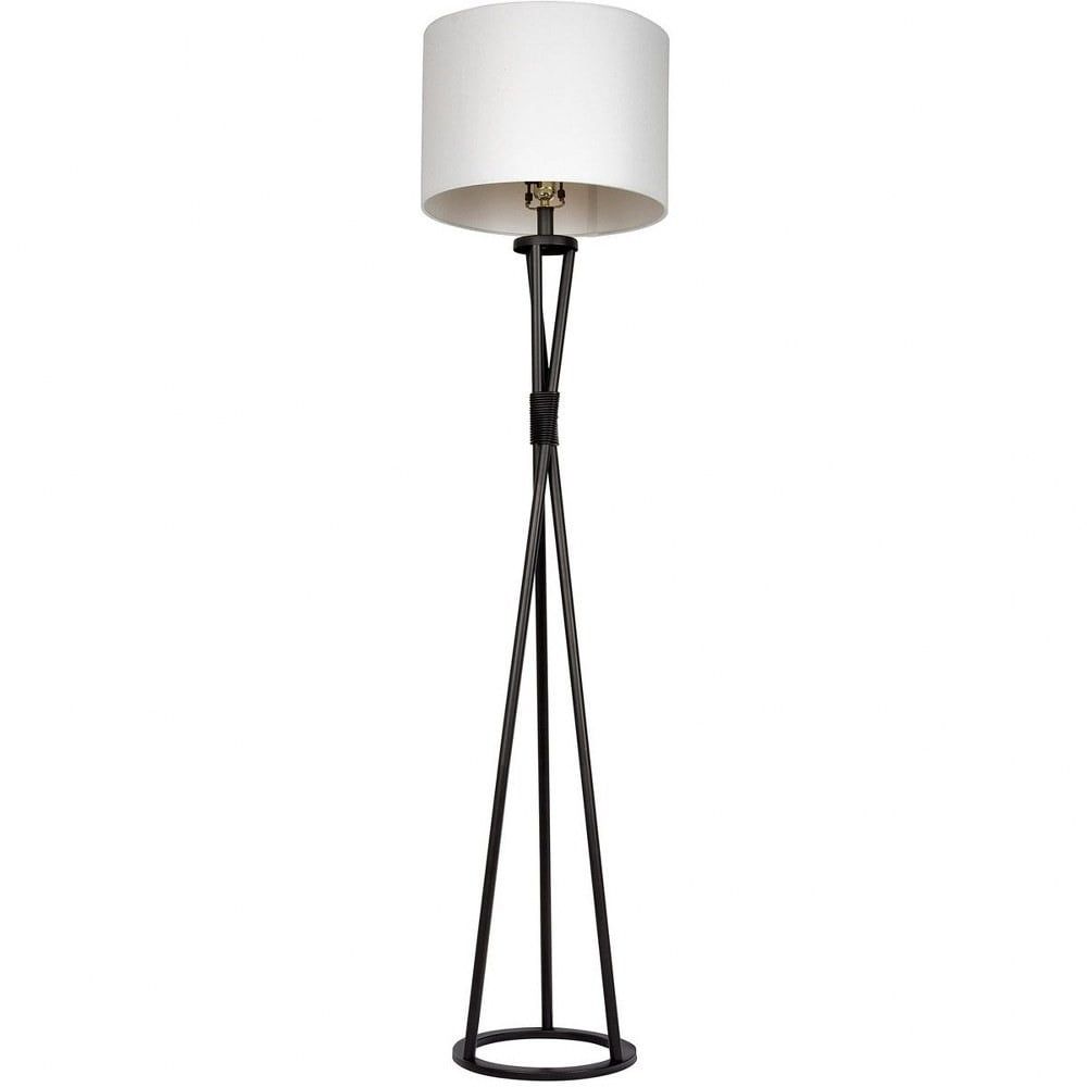 Flat Black Tripod Floor Lamp with White Fabric Shade