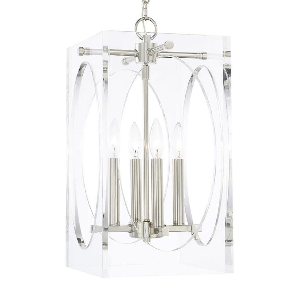 Polished Nickel Mini 4-Light Crystal Candle Chandelier